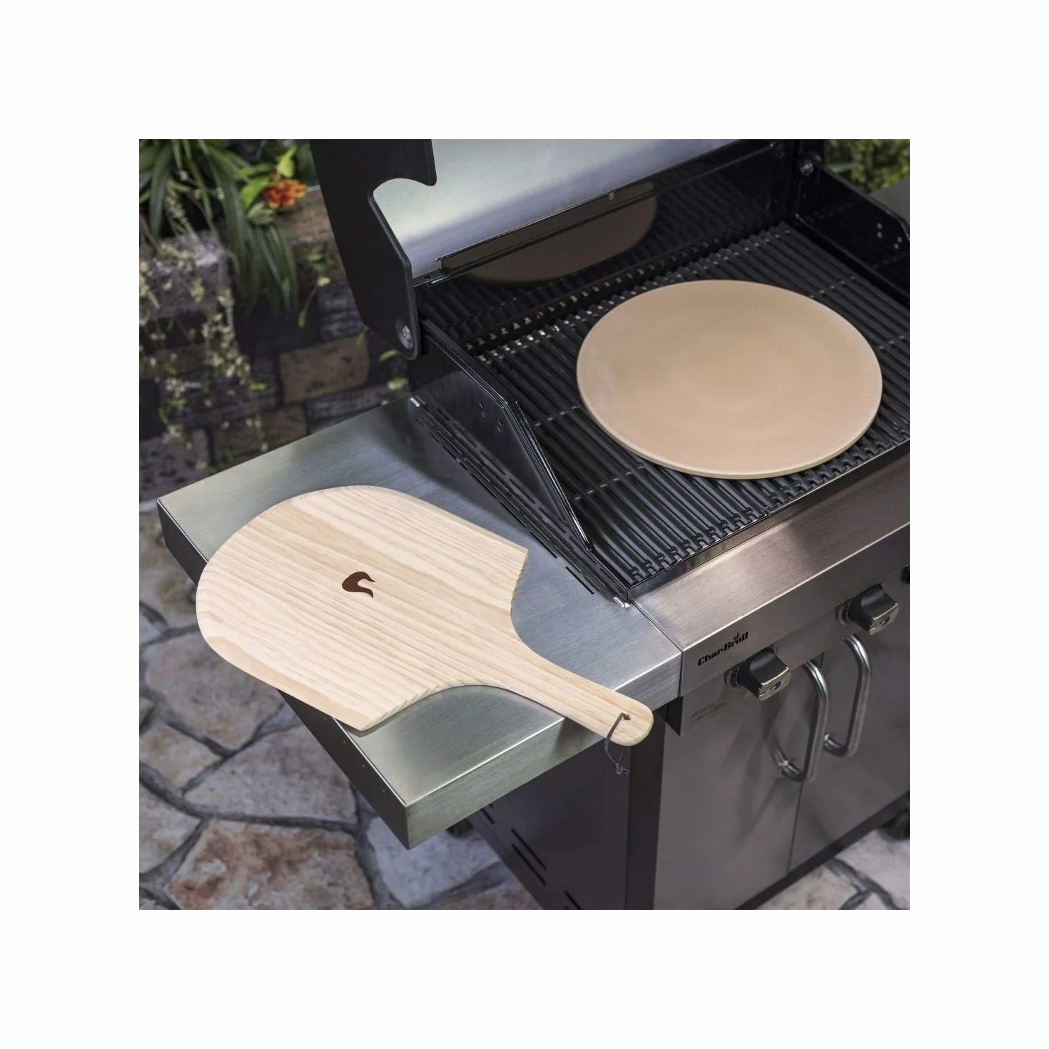 Char-Broil 140 513 - Zestaw kamieni do pizzy (kamień i skórka), 7,2 x 41,7 x 49 cm