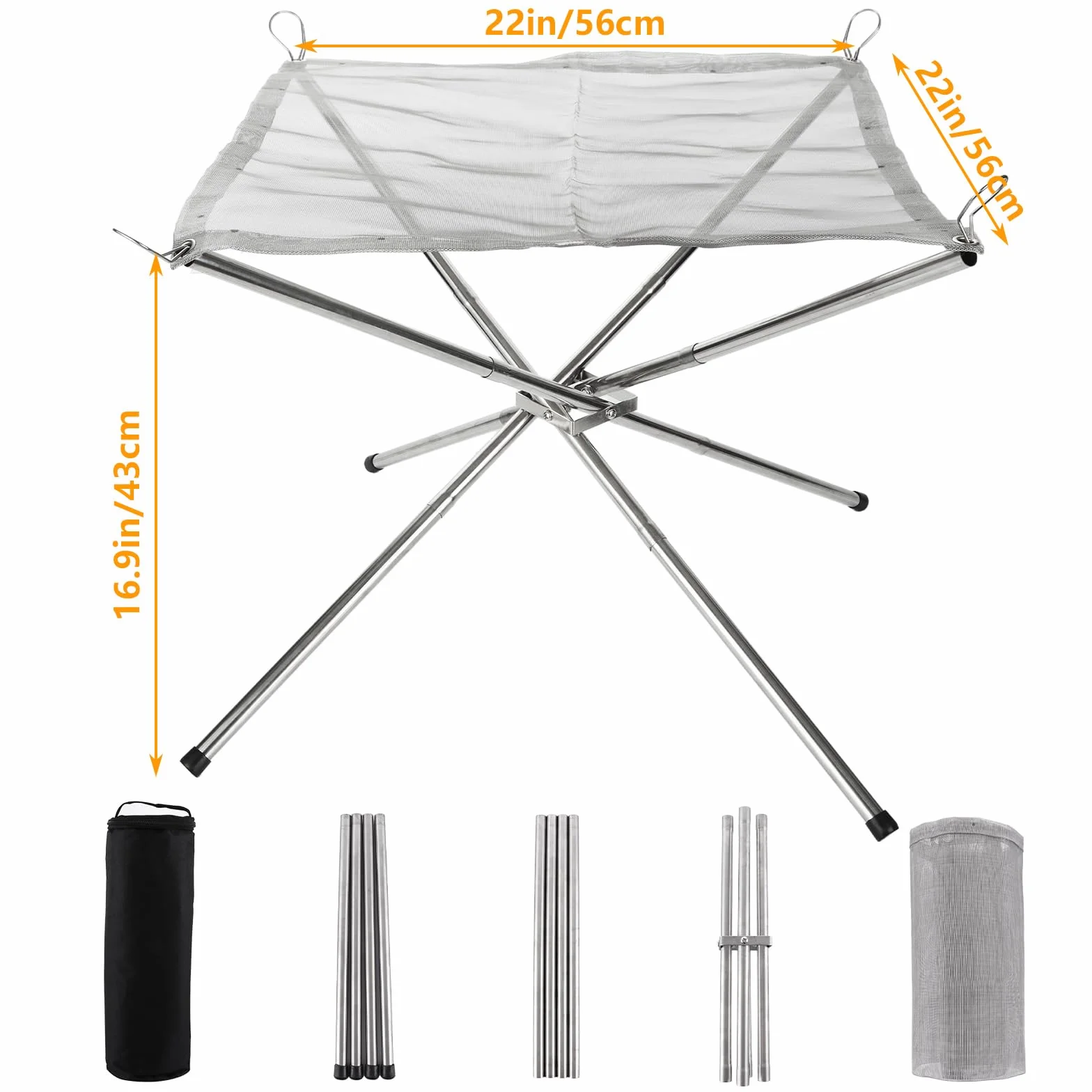 MIVIDE Przenośne palenisko do użytku na zewnątrz, 56 cm, duże, składane palenisko na kemping, piknik, taras, do ogrodu, na kemping, piknik, do użytku na zewnątrz