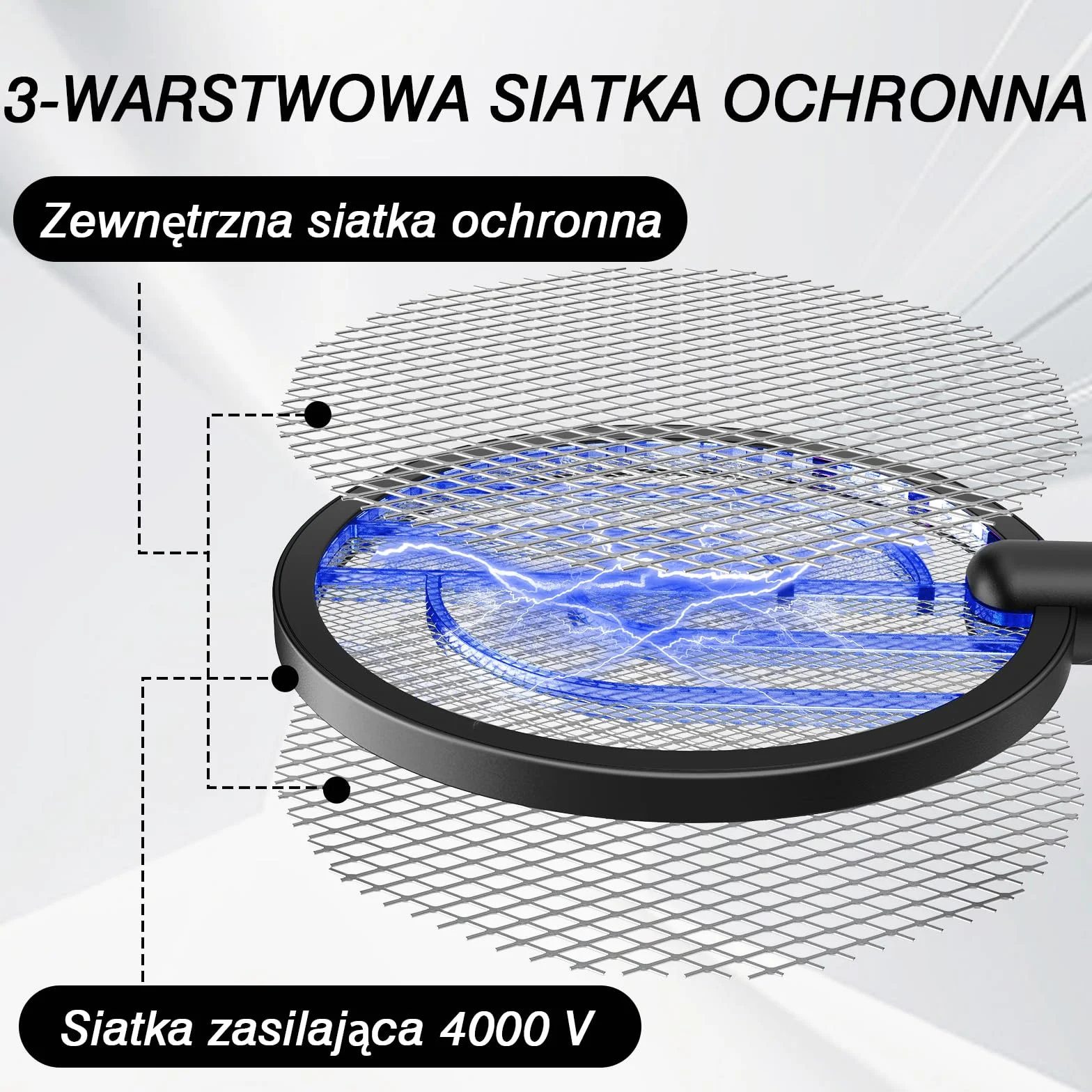 Elektryczna packa na muchy, GooQand 4000V Fly Killer Electronic z rakietą na muchy USB 2 w 1, poręczna packa na komary z 3-warstwową siatką ochronną do biwakowania wewnątrz i na zewnątrz, czarna，2szt
