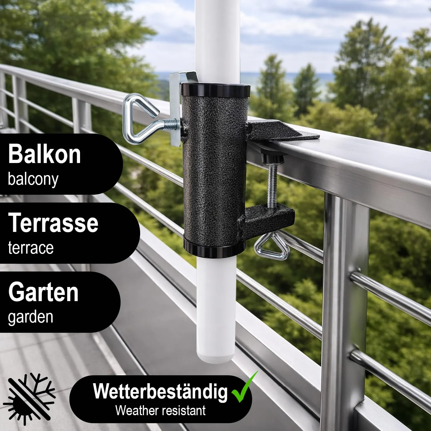 com-four® Uchwyt do parasola ze stali antracyt Ø 25-38mm XL mocowanie balkonowe bez wiercenia