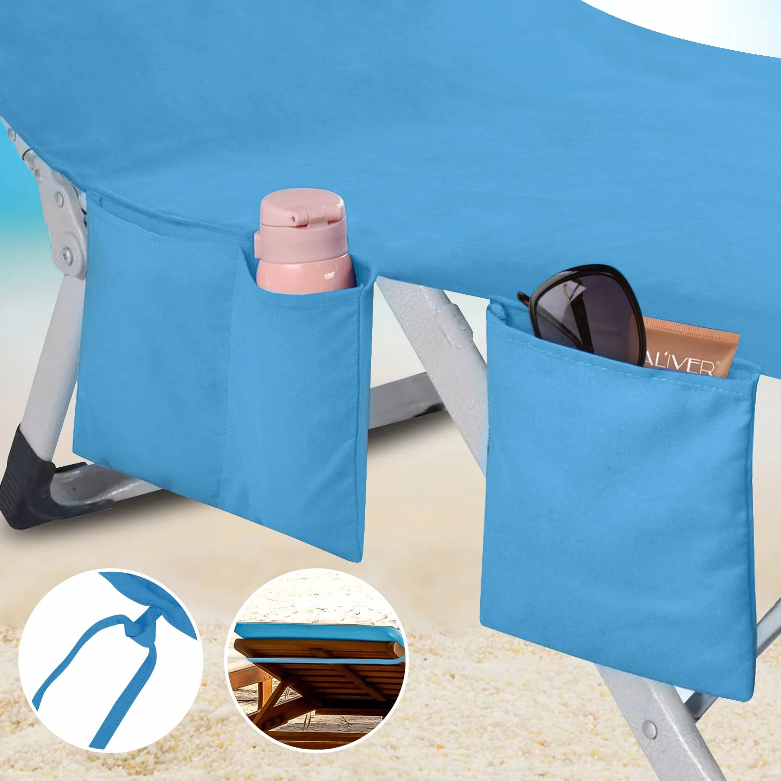 Pokrowiec z mikrofibry XXL na leżak ogrodowy, ręcznik plażowy, 75 x 210 cm, szybkoschnący, z wieloma kieszeniami, lekki pokrowiec na leżak plażowy