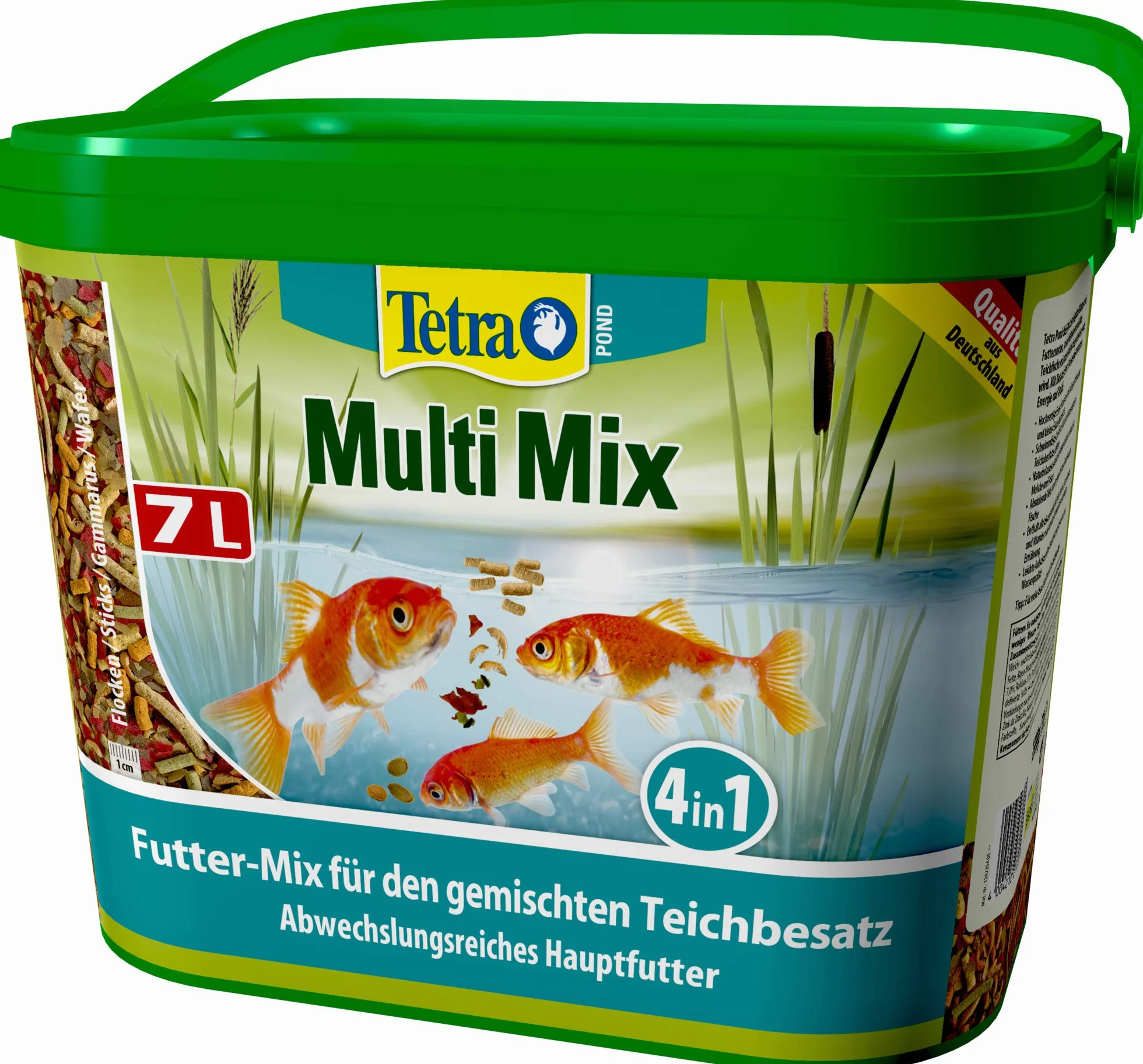 Tetra Pond Multi Mix – karma dla ryb do mieszanych stawów, zawiera cztery różne rodzaje karmy (karma dla płatków, pałeczki do karmy, gammarus, wafer), 7 litrów