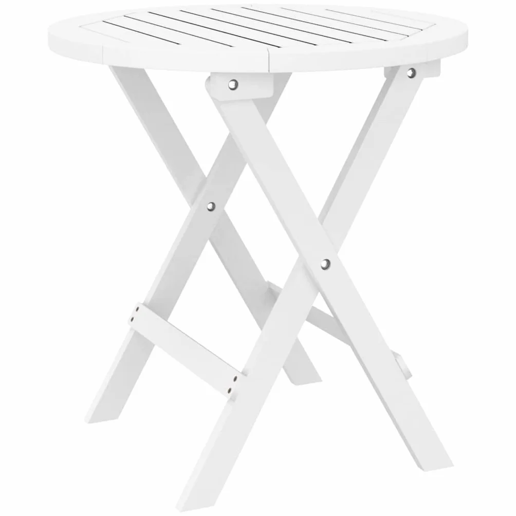 vidaXL Składany stolik ogrodowy, biały, Ø 46 cm, lite drewno akacjowe