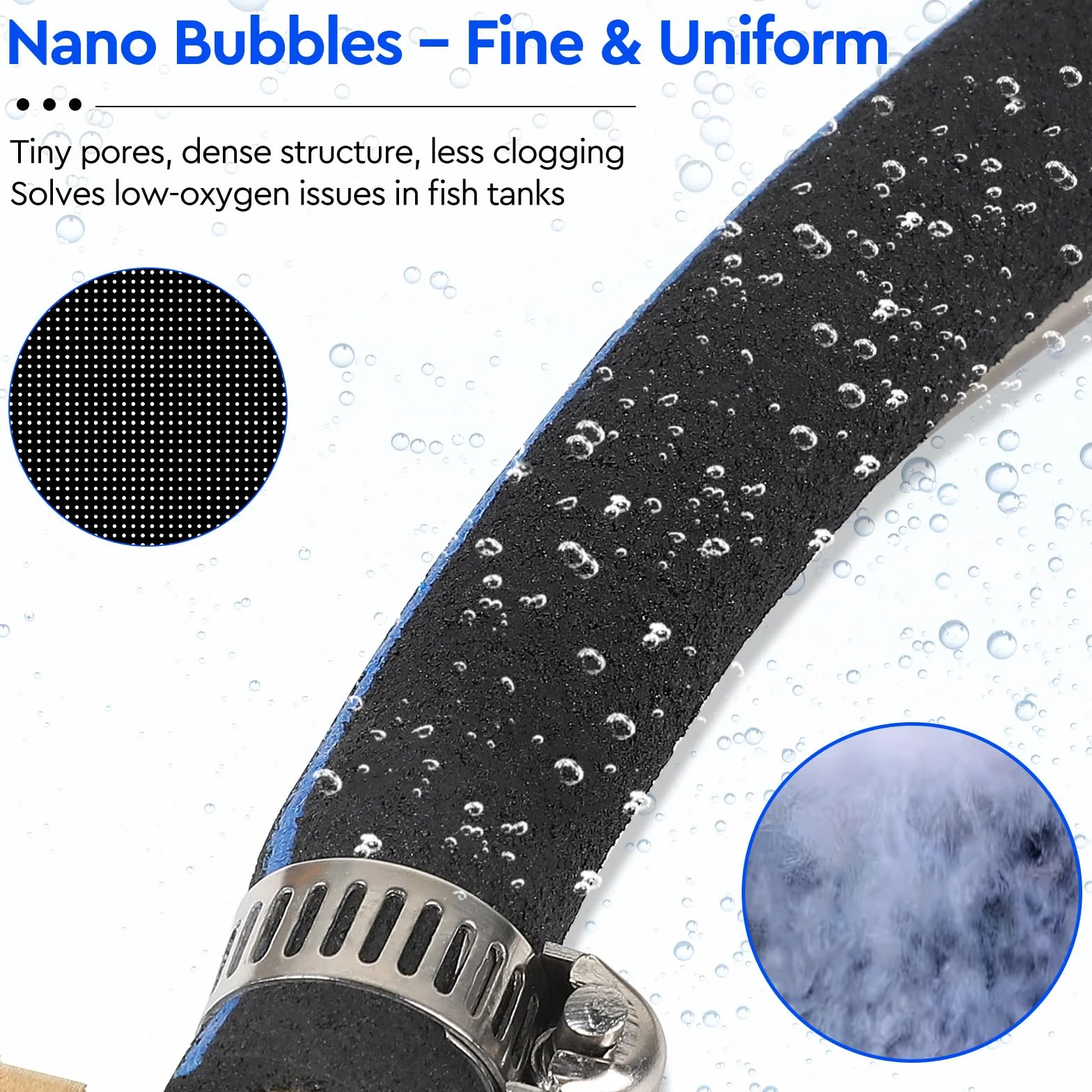 efuturetime Pierścień napowietrzający do stawu 35 cm, stal nierdzewna 304, rura 8 mm, wąż 5 m
