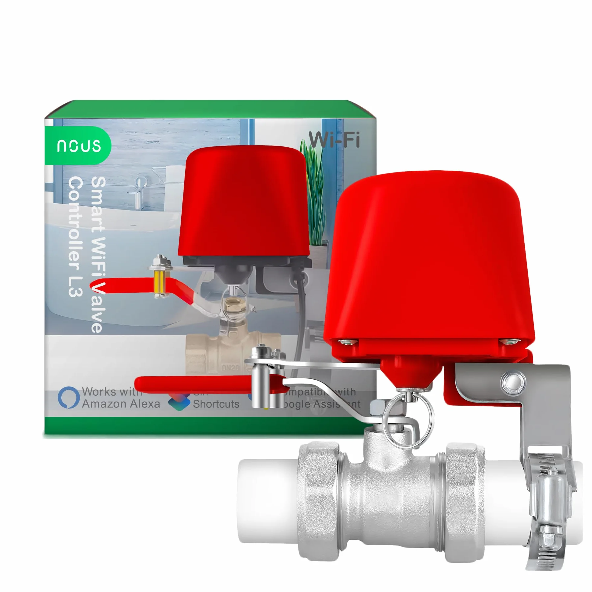 Elektryczny zawór wody NOUS L3 Wifi, kompatybilny z Google Assistant, Amazon Alexa, NOUS Smart Home App, Tuya smart life, czasowy zawór wody do podlewania ogrodu WLAN, WiFi 2,4 GHz