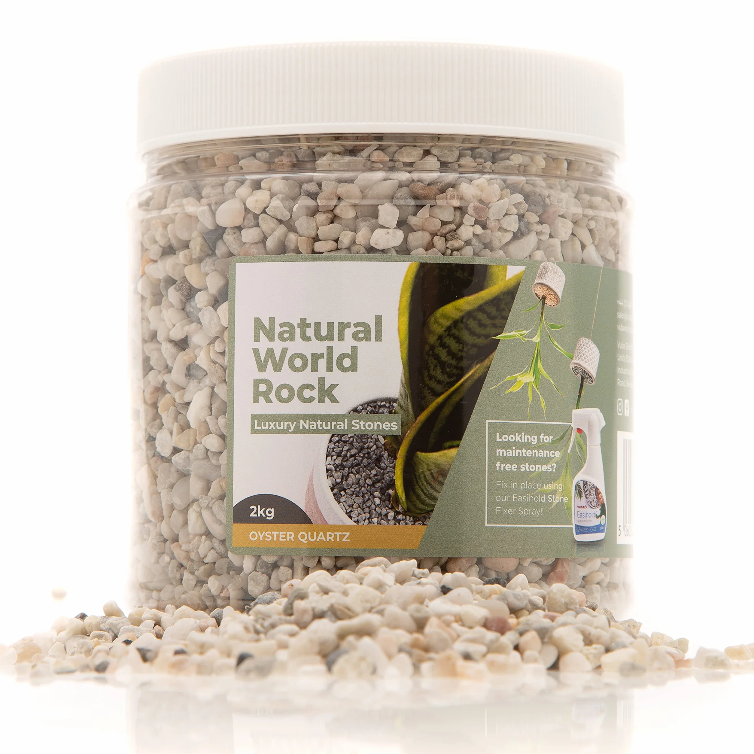 Naturalny świat kamienie ozdobne do roślin – piękne naturalne kamienie | 2 kg | średnica 5 mm | idealne do doniczek na rośliny wewnątrz i na zewnątrz | do domu, ogrodu, doniczek i (kwarc ostrygowy)