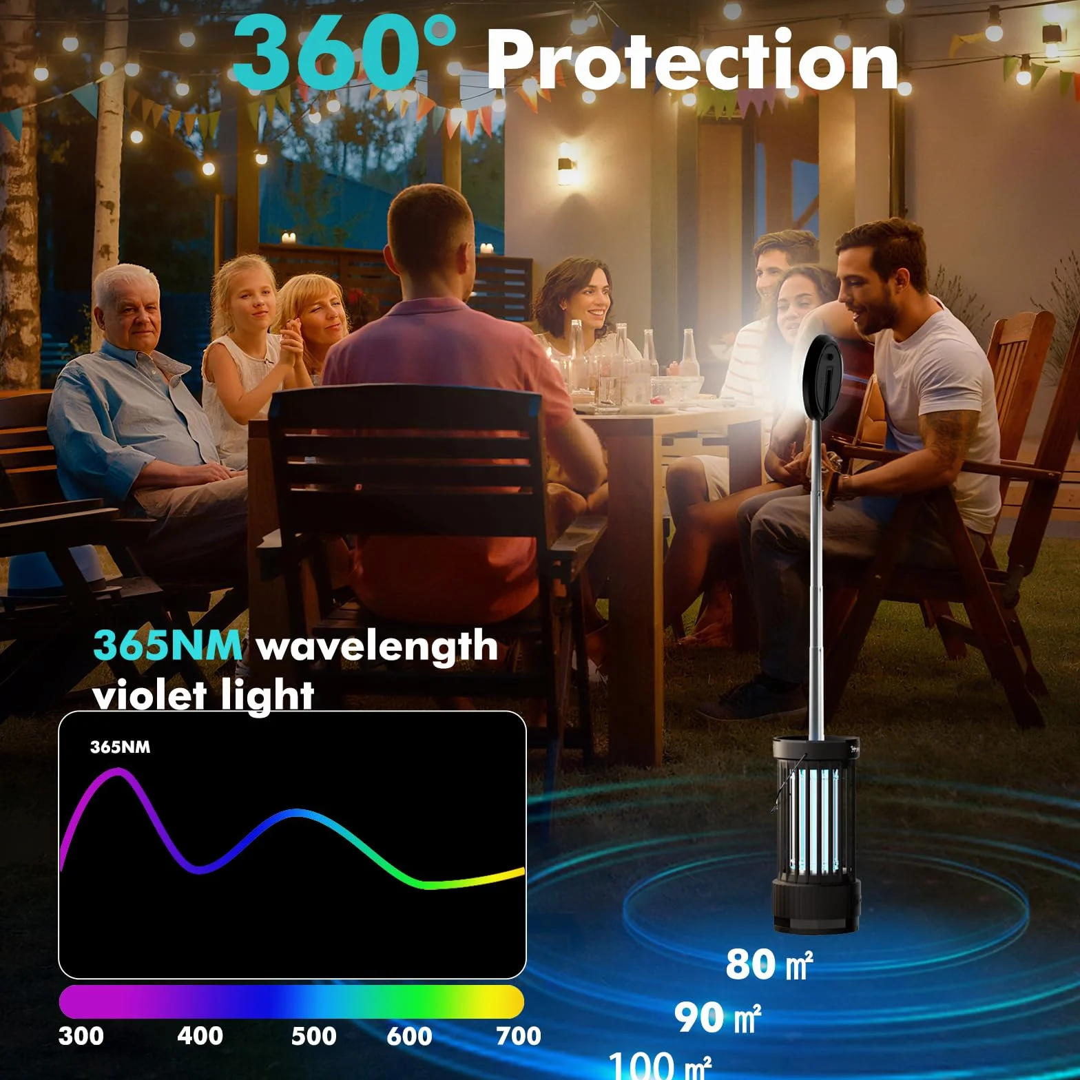 PALONE Przenośna lampa na komary z regulacją wysokości, USB-C 4000mAh - UV + LED do kuchni/balkonu/campingu