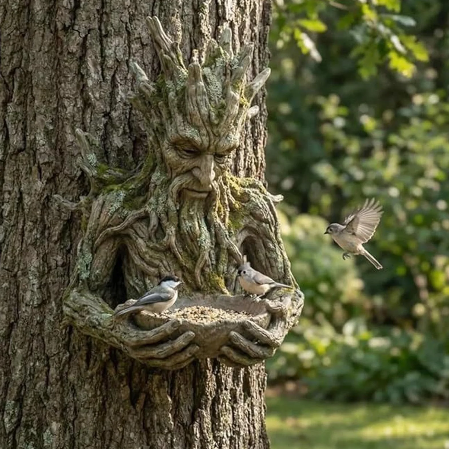Karmnik dla ptaków, artystycznie zaprojektowany statuetka ogrodowa do karmienia ptaków, dekoracyjny karmnik dla ptaków, do ogrodu, na taras, balkon i na zewnątrz