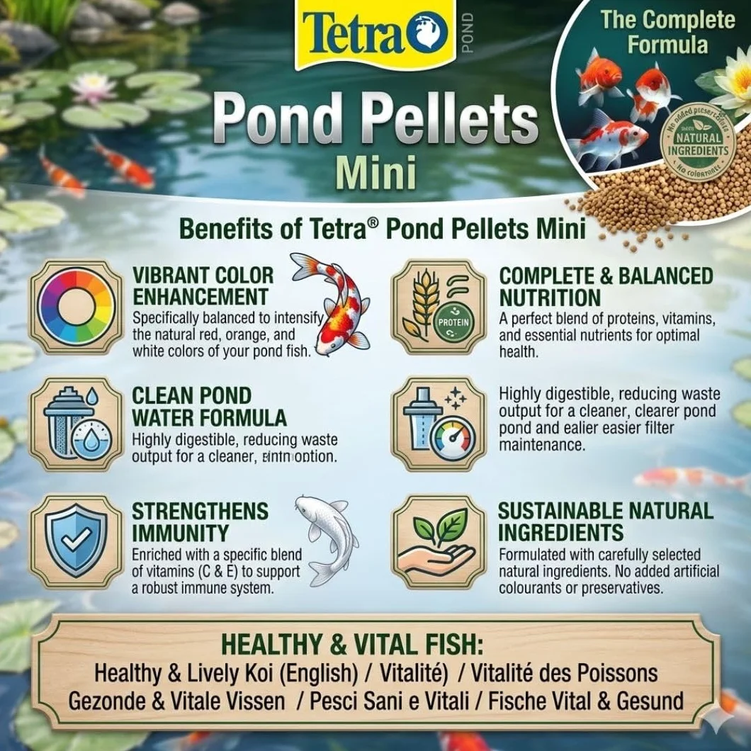 Tetra Pond Pellets Mini pokarm główny dla małych ryb stawowych, pływające granulki 1 l