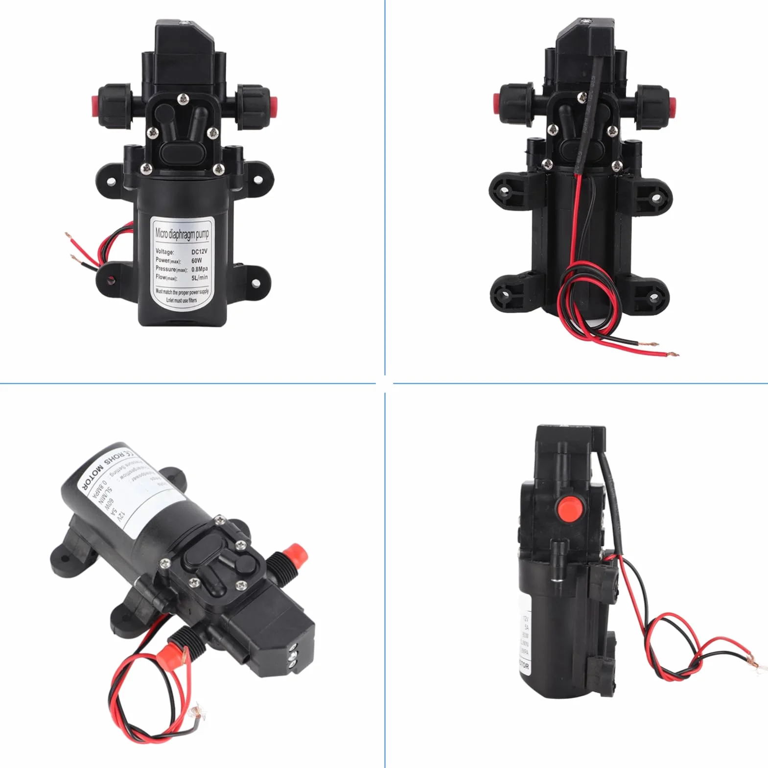 Greensen Wasserpumpe 12V Hochdruckpumpe Membranpumpe, 60W 5L/Min Pumpe Selbstansaugend Membran Wohnmobil Wasserpumpe Hochdruck Pumpe Druckwasserpumpe