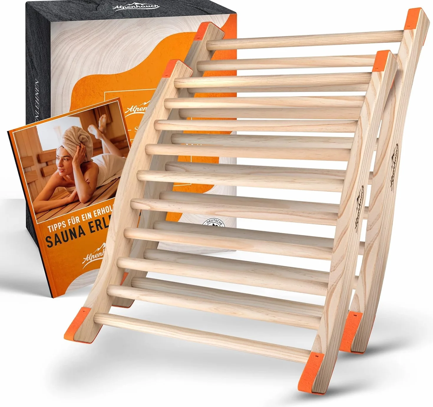ALPENHAUCH Oparcie do sauny ze 100% naturalnego drewna [2 sztuki] – ergonomiczne oparcie w kształcie litery S – eleganckie akcesoria do sauny, kabina na podczerwień – wygodne oparcie kabina na