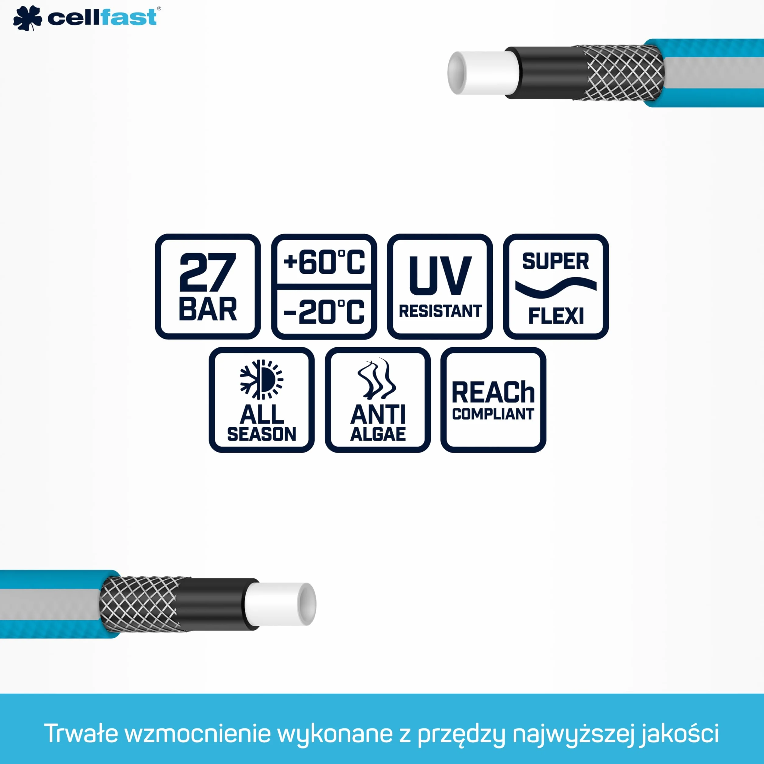 Cellfast Wąż Ogrodowy CellPro 4-Warstwowy Oplot Krzyżowy Odporny na UV 27 Bar 1/2 20m