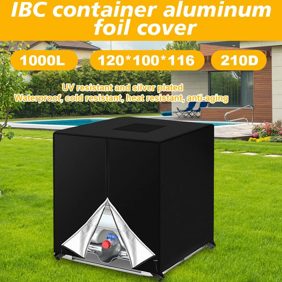 HOTUT IBC Pokrowiec na zbiornik wodoodporny 1000 L osłona zbiornika na wodę, 420D Oxford Pokrowiec ochronny z zamkiem błyskawicznym, 120 x 100 x 116 cm pojemnik IBC, osłona ochronna Wiatroszczelna