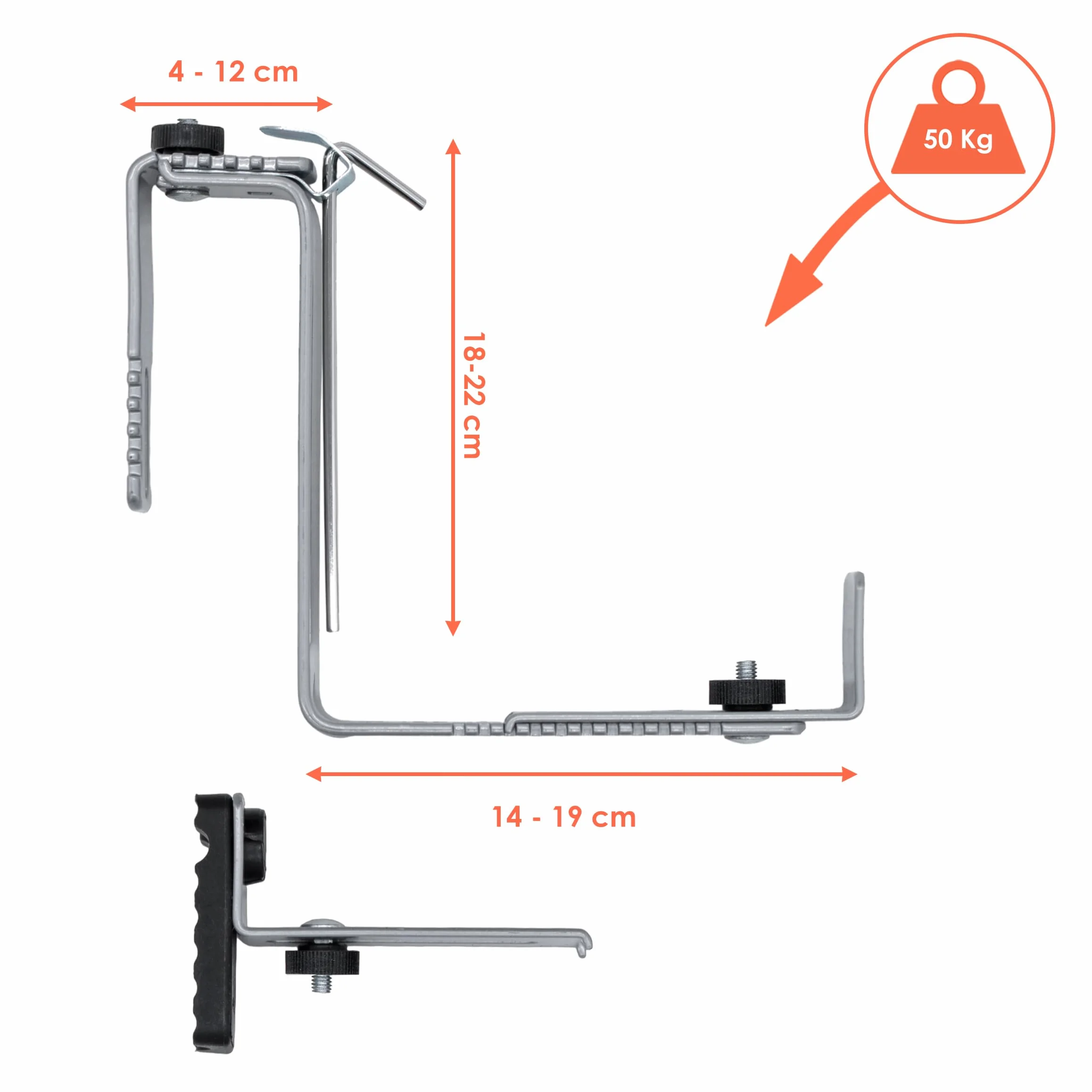 Spetebo Uchwyt na skrzynki na kwiaty metalowy do 50 kg zestaw 2 sztuk na balustradę balkonową