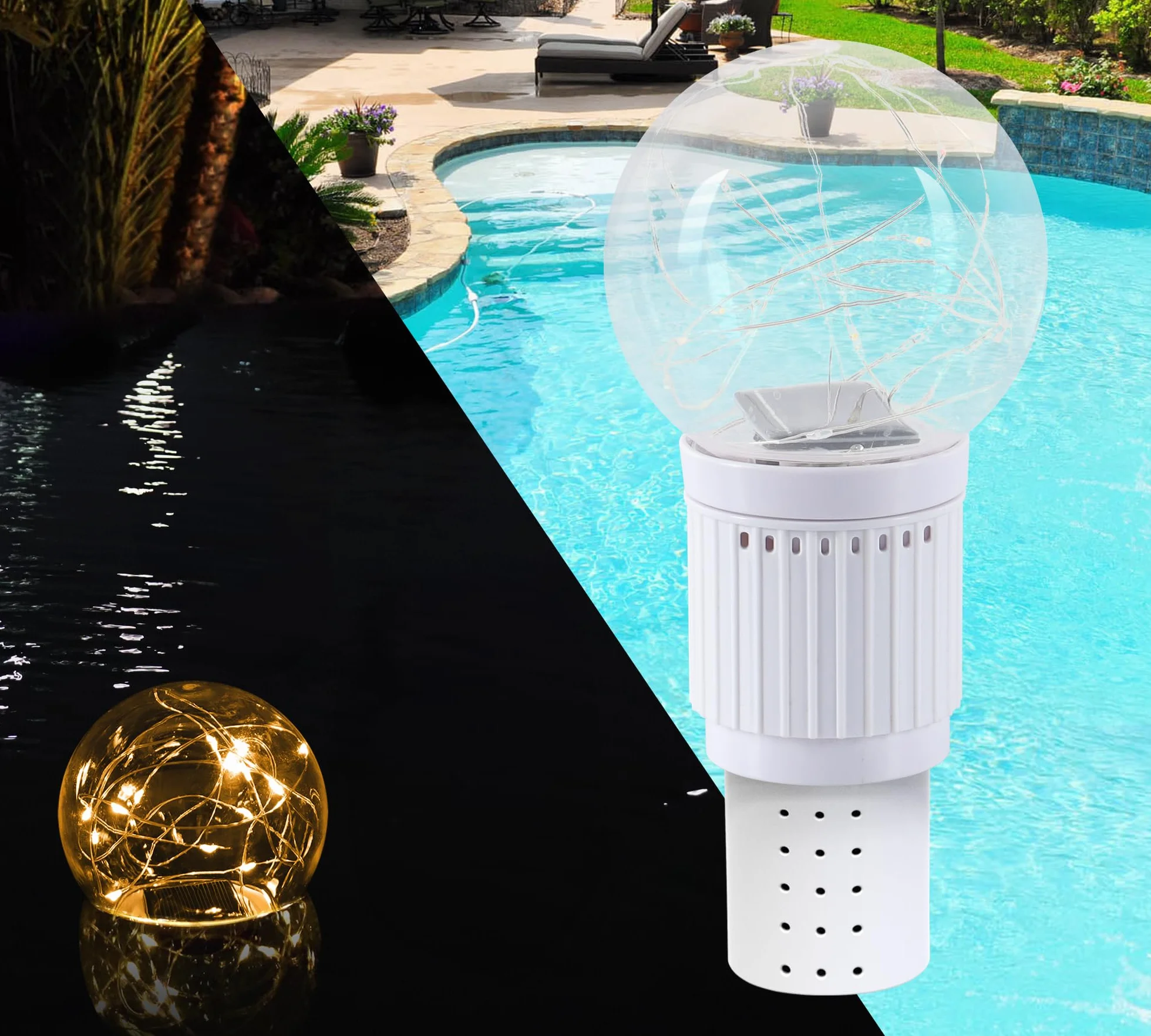 Pływająca Lampa Solarna LED z Dozownikiem Tabletek Chloru Do Basenu, IP68, 6–8h Świecenia, Automatyczne Ładowanie