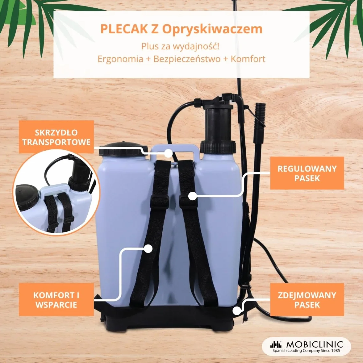 Mobiclinic®, Plecak opryskiwacz, 16 L, Ogrodnictwo, Ciśnienie Pompy, 4 Regulowane Dysze, Lekki 2 kg, Opryskiwacz, Nawadnianie, Zwalczanie Szkodników, Pielęgnacja Roślin, Fumibug