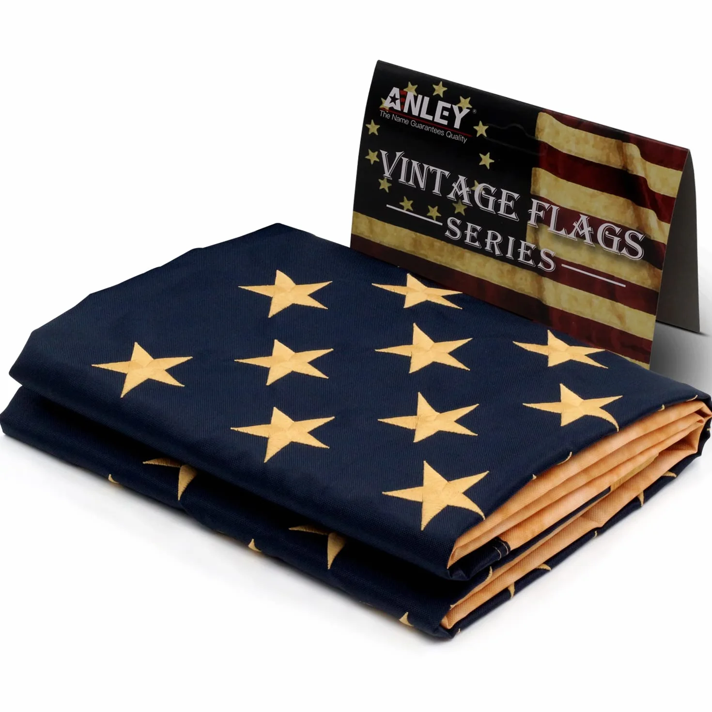 Anley Vintage Style Tea Stained American Flag 3x5 stóp Nylon - Haftowane gwiazdy i naszyte paski - 4 rzędy zszywania zamka - Postarzane flagi USA z mosiężnymi przelotkami 3X5 Ft.