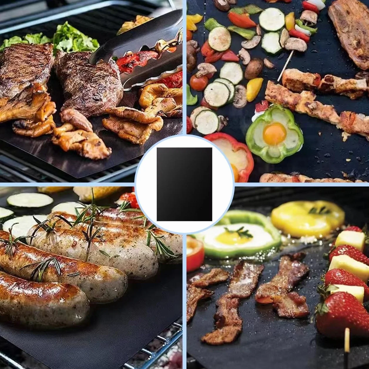 Nutabevr 5-częściowy zestaw mat do grilla, 40 x 30 cm, nieprzywierające maty do grilla, akcesoria do pieczenia, papier do pieczenia, wielokrotnego użytku, odporne na wysokie temperatury, możliwość