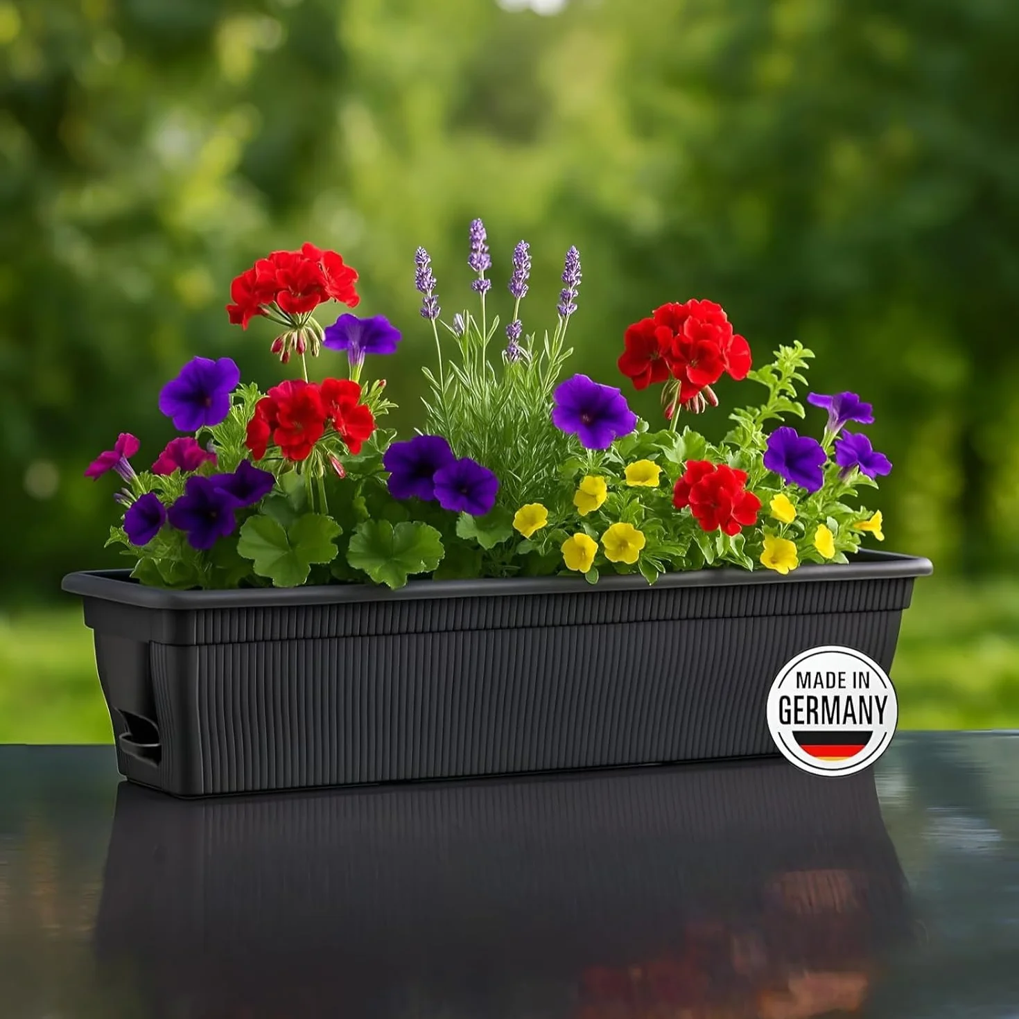 2 x skrzynka balkonowa 100 cm, skrzynka na kwiaty ze zbiornikiem wody, antracytowa, 25 l, skrzynka na kwiaty, odporna na warunki atmosferyczne, z wkładką, długa skrzynka balkonowa do ogrodu i na