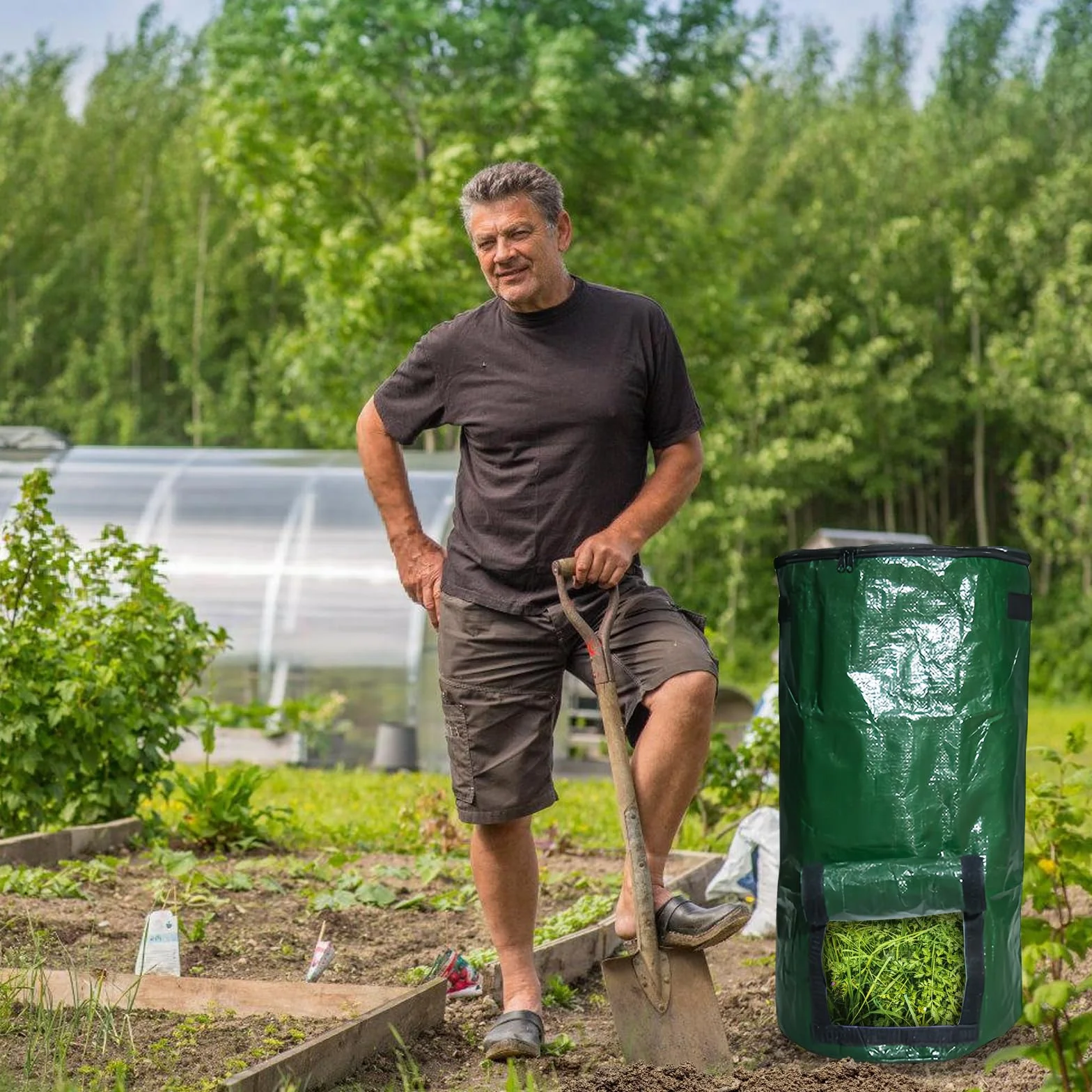 Stand up kompostownik, 2 sztuki szybkiego kompostownika z pokrywką, worek wielokrotnego użytku, składany kompostownik ogrodowy, pojemnik z tworzywa sztucznego, do ogrodu, na taras i balkon (34 galony)