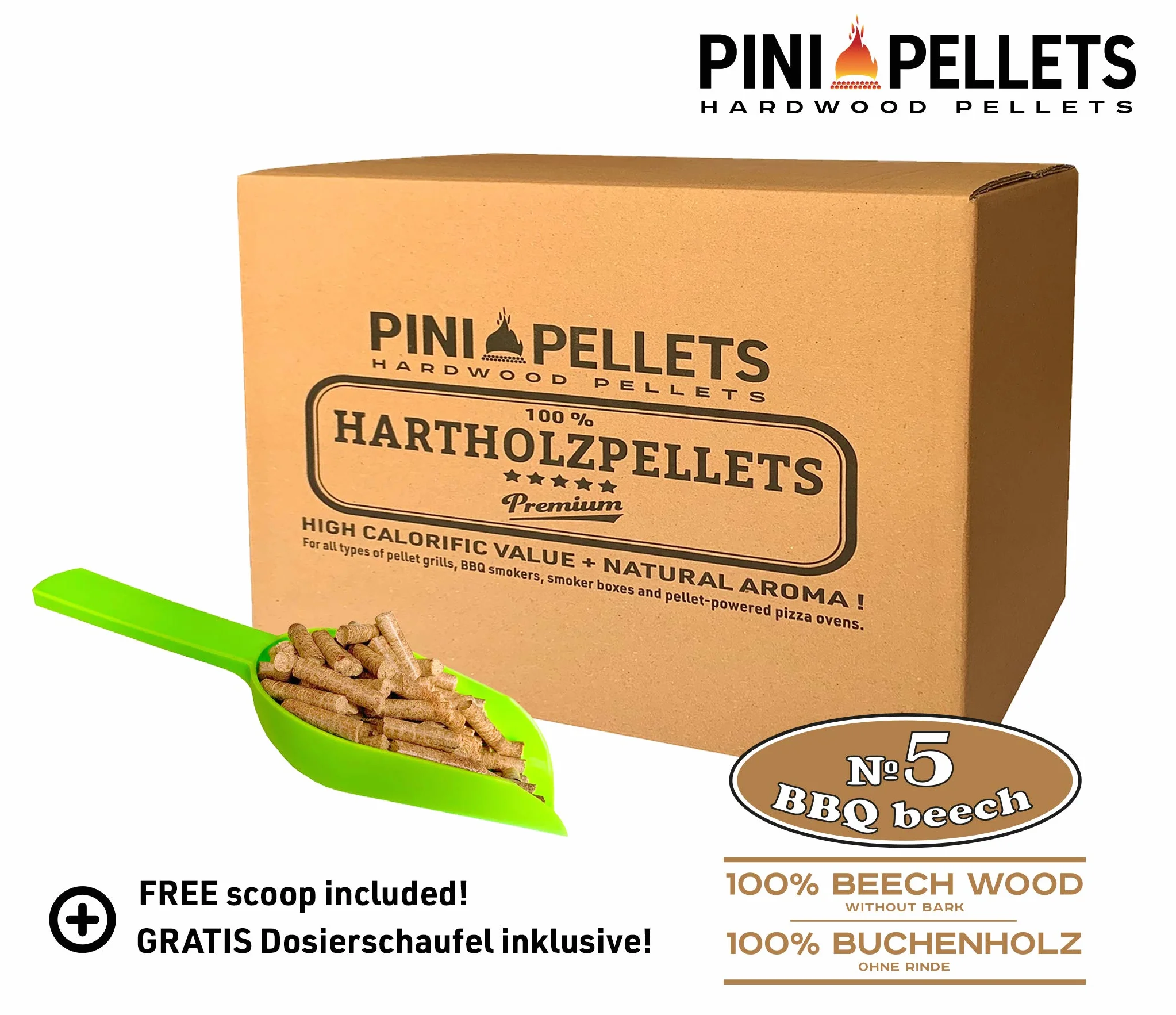 PINI Pellet z twardego drewna, 100% buk № 5 BBQ Beech 15 kg pellet do grillowania, wędzenia