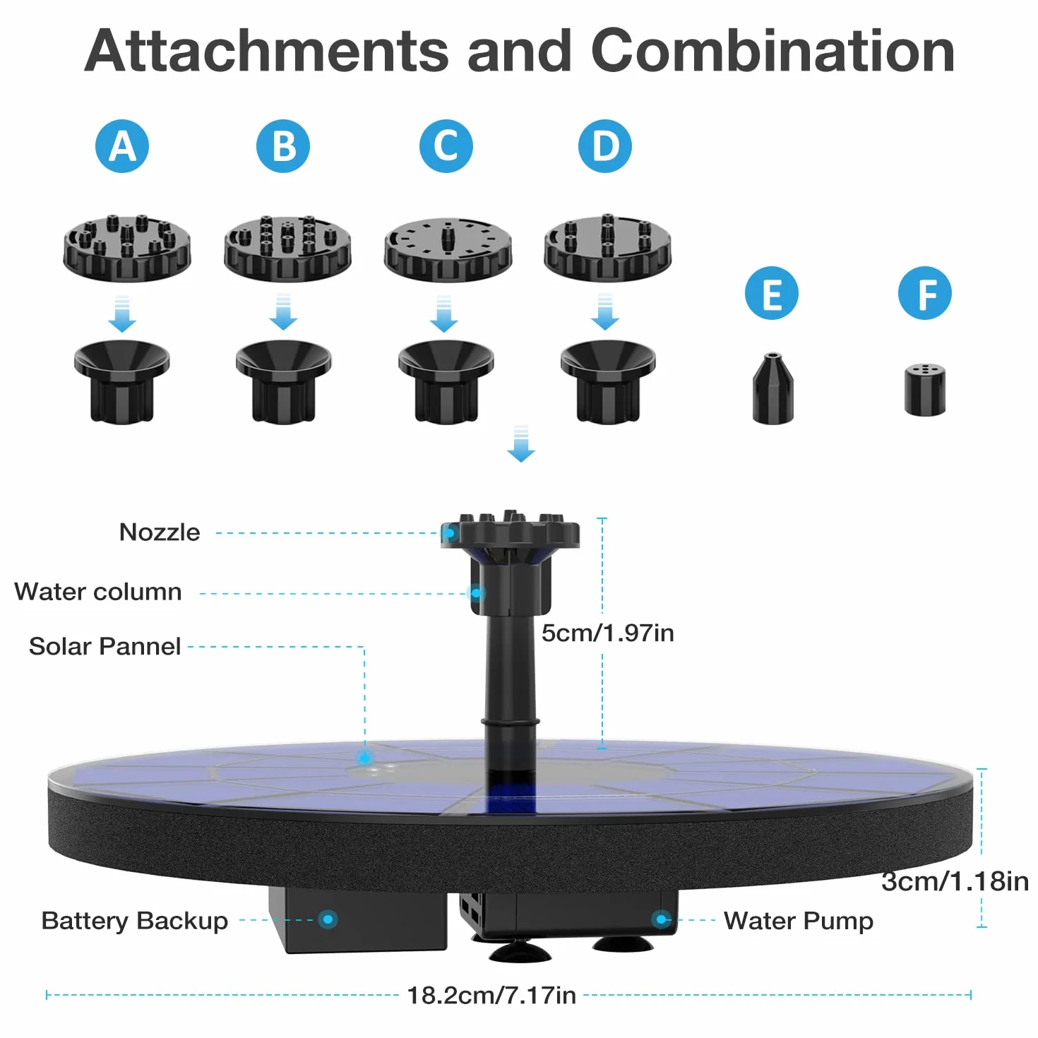 AISITIN Fontanna słoneczna zewnętrzna 3,5 W pływająca pompa basenowa z akumulatorem 6 dysz fontanna ogrodowa