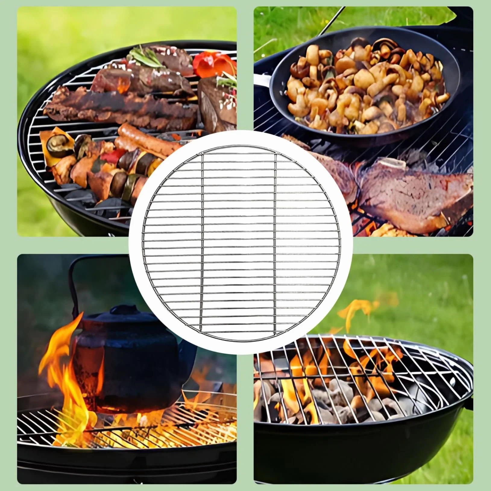 53 cm okrągły ruszt grillowy ze stali nierdzewnej, ruszt do grillowania, ruszt do pieczenia okrągły, ruszt BBQ ze stali nierdzewnej, do Campingu, pikniku, ogrodu, równomierne rozprowadzanie ciepła i