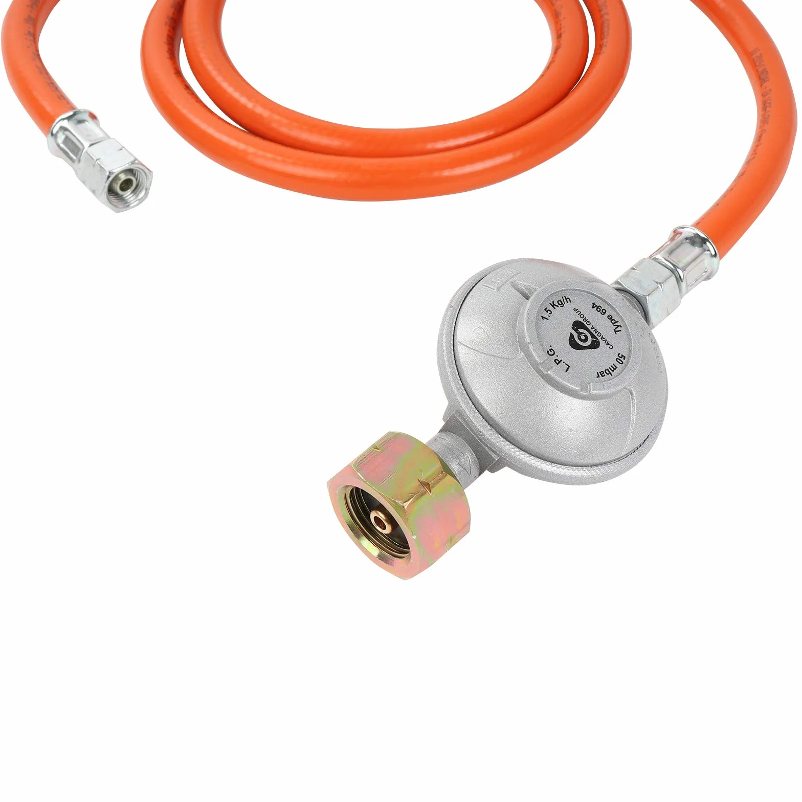 Regulator G607 50 mbar Wąż 1,5 m Łączniki śrubowe 1/4" lewy