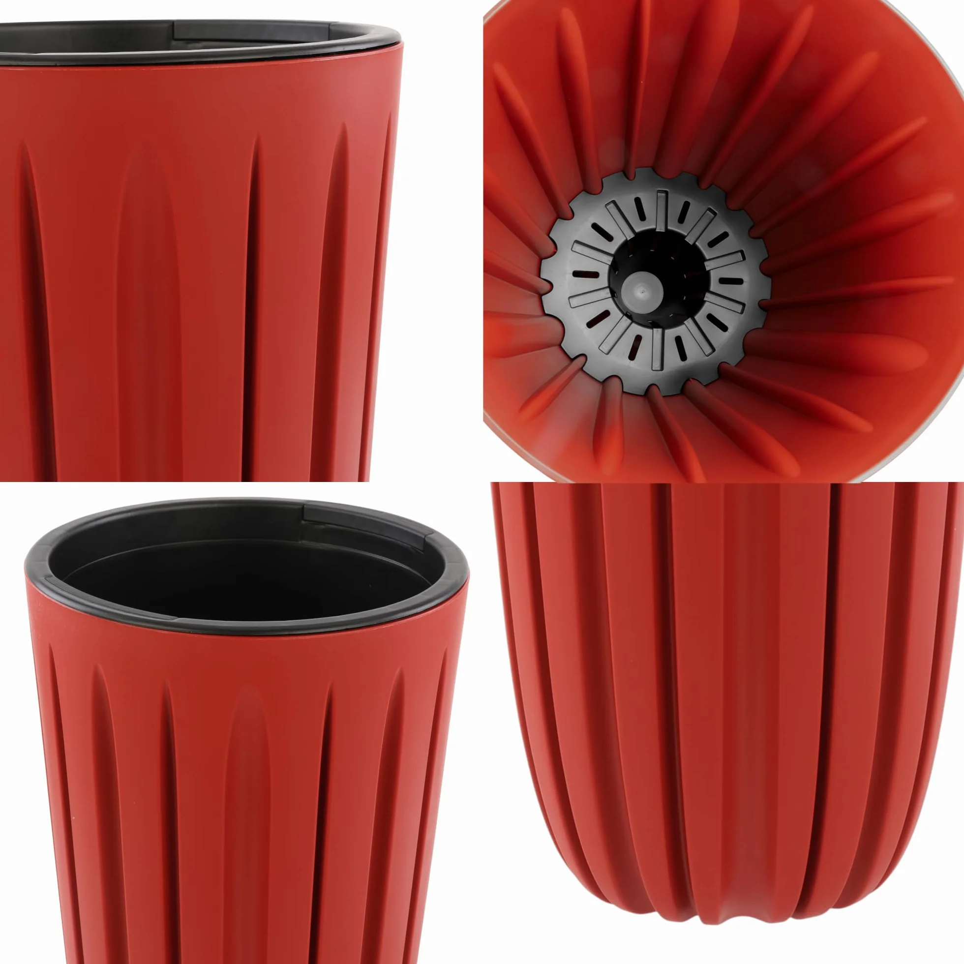 botle doniczka na kwiaty z wkładem, kolor czerwony, okrągła Ø 29 cm, wys. 50 cm, piękne, stylowe rowki, powierzchnia matowa, plastik, nowoczesny, glamour, taras, ogród, balkon, dom