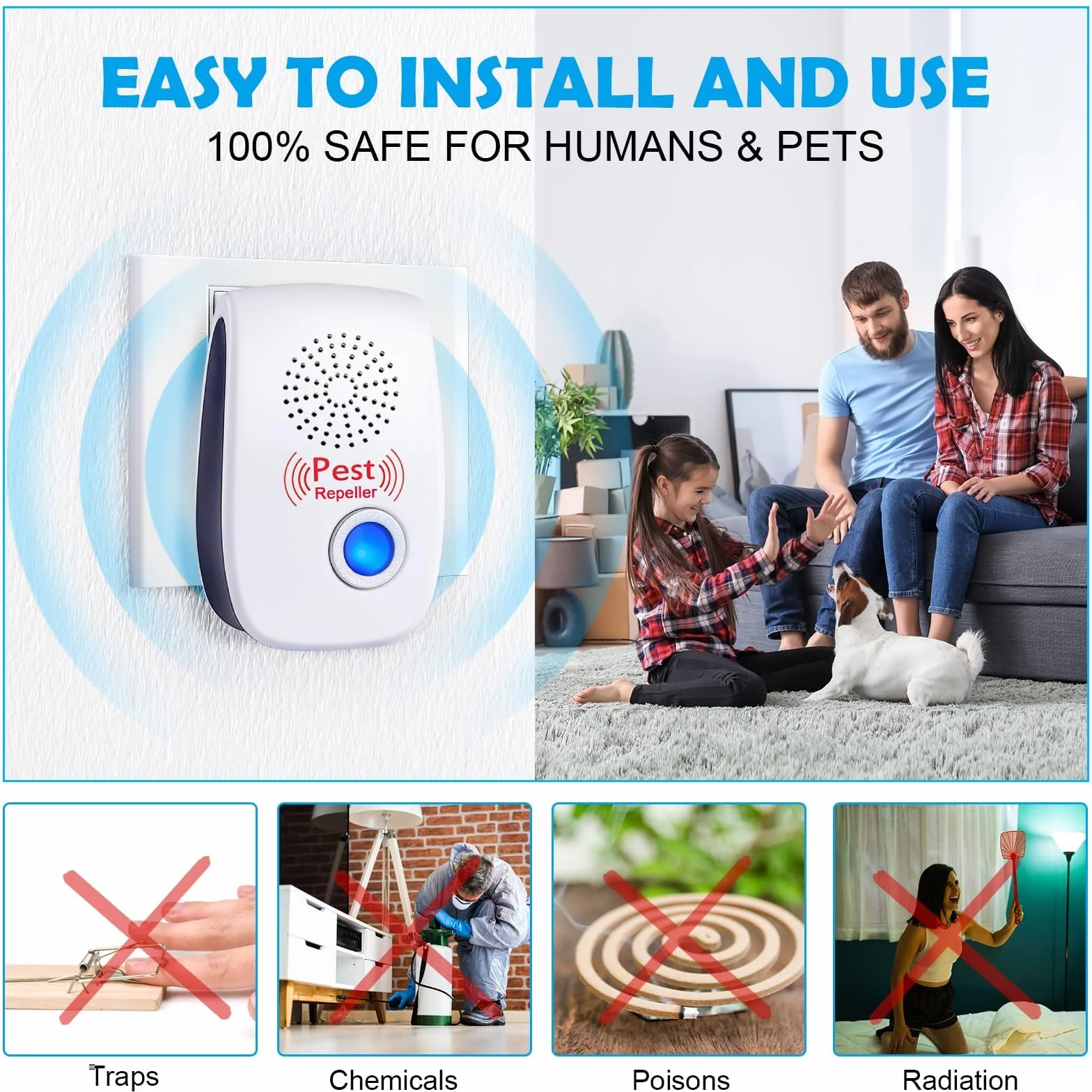 Flintronic 6 szt. ultradźwiękowa mysz odstraszająca mysz, ultradźwiękowy odstraszacz szkodników, ultradźwiękowy środek odstraszający komary, urządzenie do usuwania karaluchów, pająków, mrówek