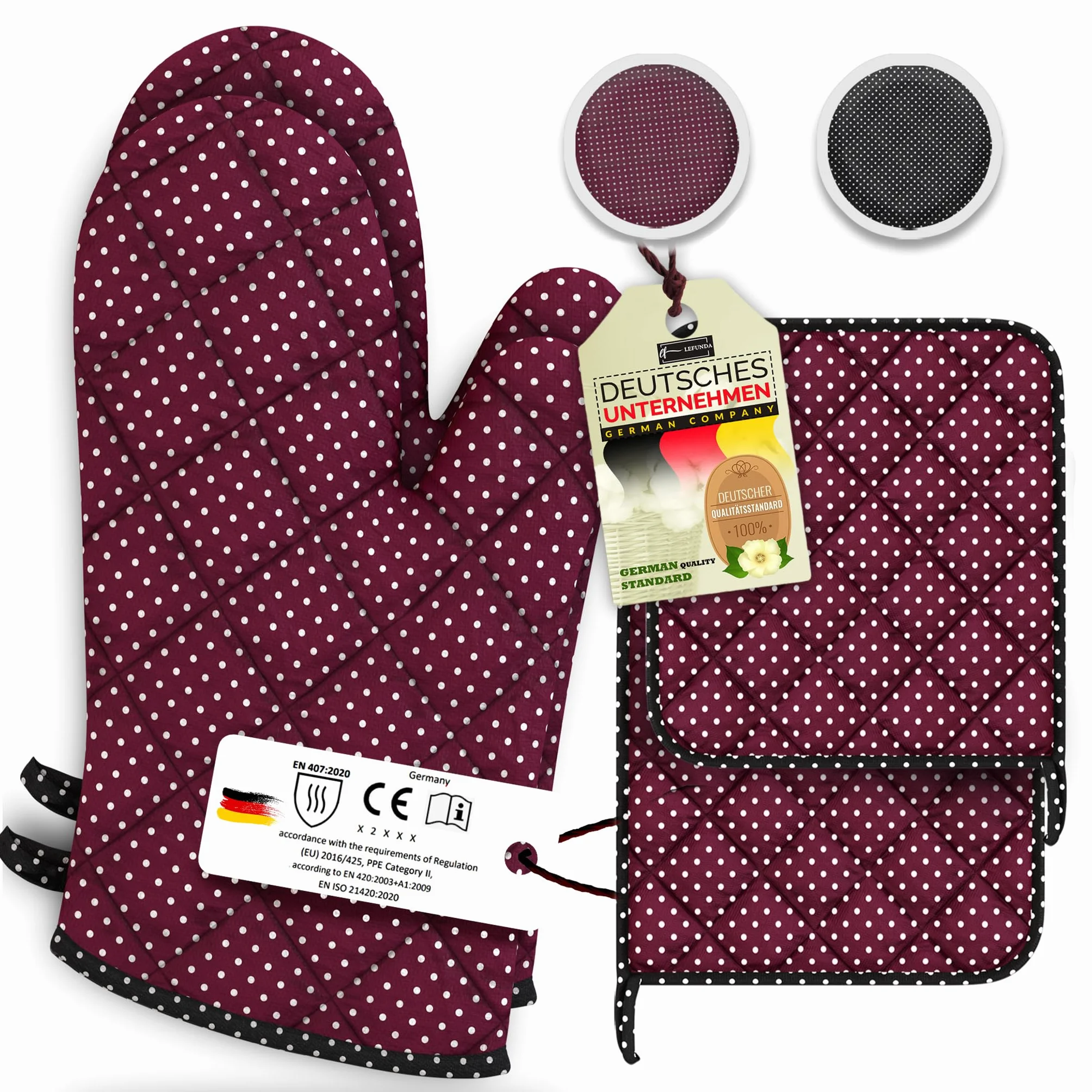 LEFUNDA® Rękawice kuchenne, zestaw 4 szt., odporne na wysokie temperatury, rękawice do garnków, bawełna, rękawice do grilla, do piekarnika, gotowania, grillowania, gotowania, pieczenia, pieczenia