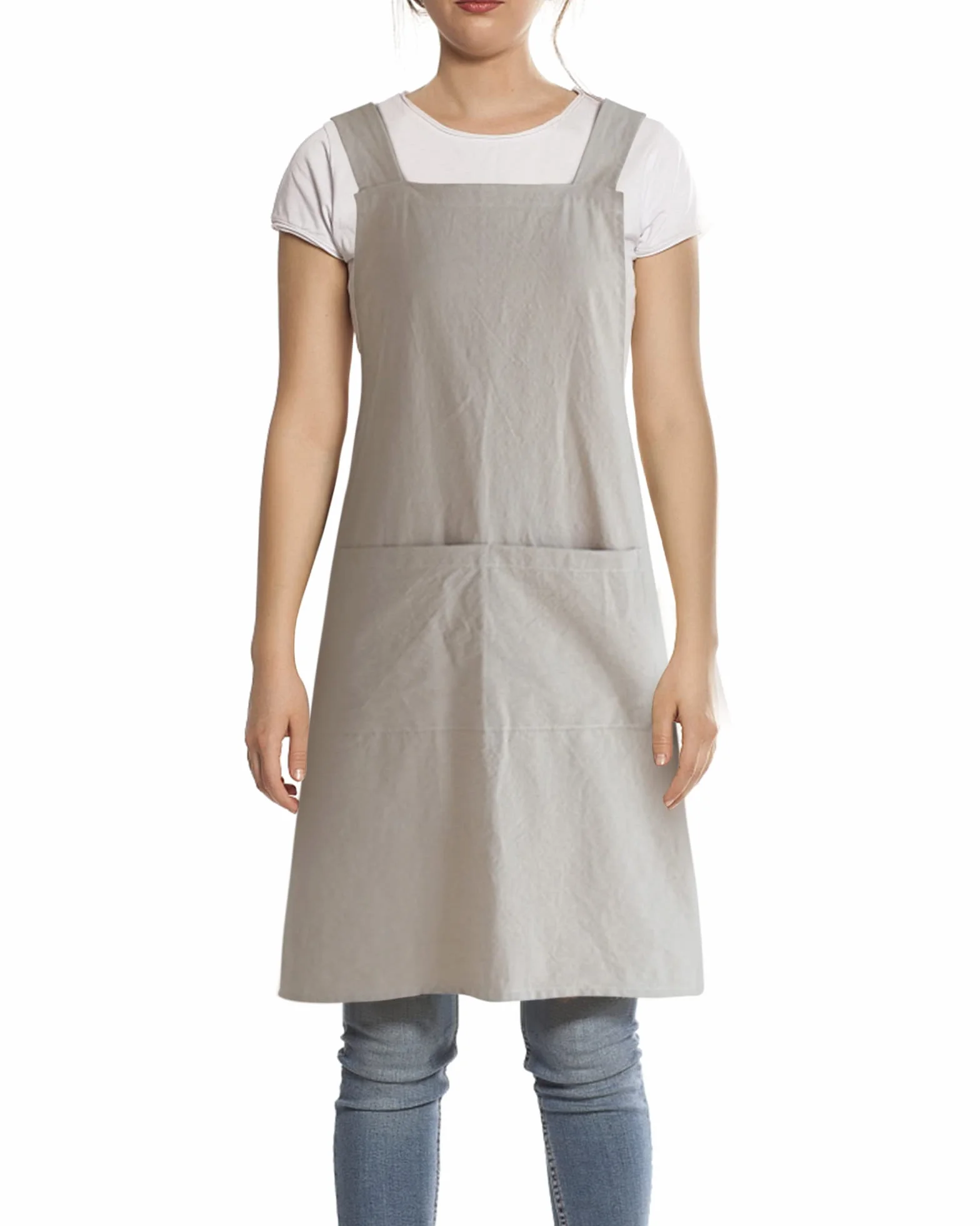 Fartuch z Kieszenią Bawełny Lnu Japoński styl Cross Bandage Halter Apron Kucharz Kuchnia Gotowanie Odzież Mężczyźni Kobiety Bib Prezent, Khaki