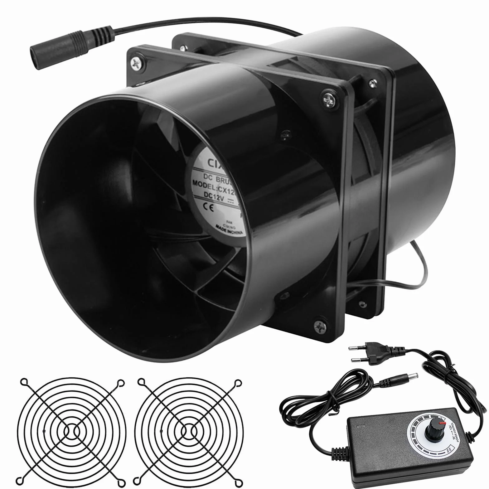 Wentylator rurowy DC 12 V 100 mm, wentylator rurowy z regulatorem prędkości, 6000 obr./min, do kuchni, WC, szklarni, garażu, cyrkulacji powietrza