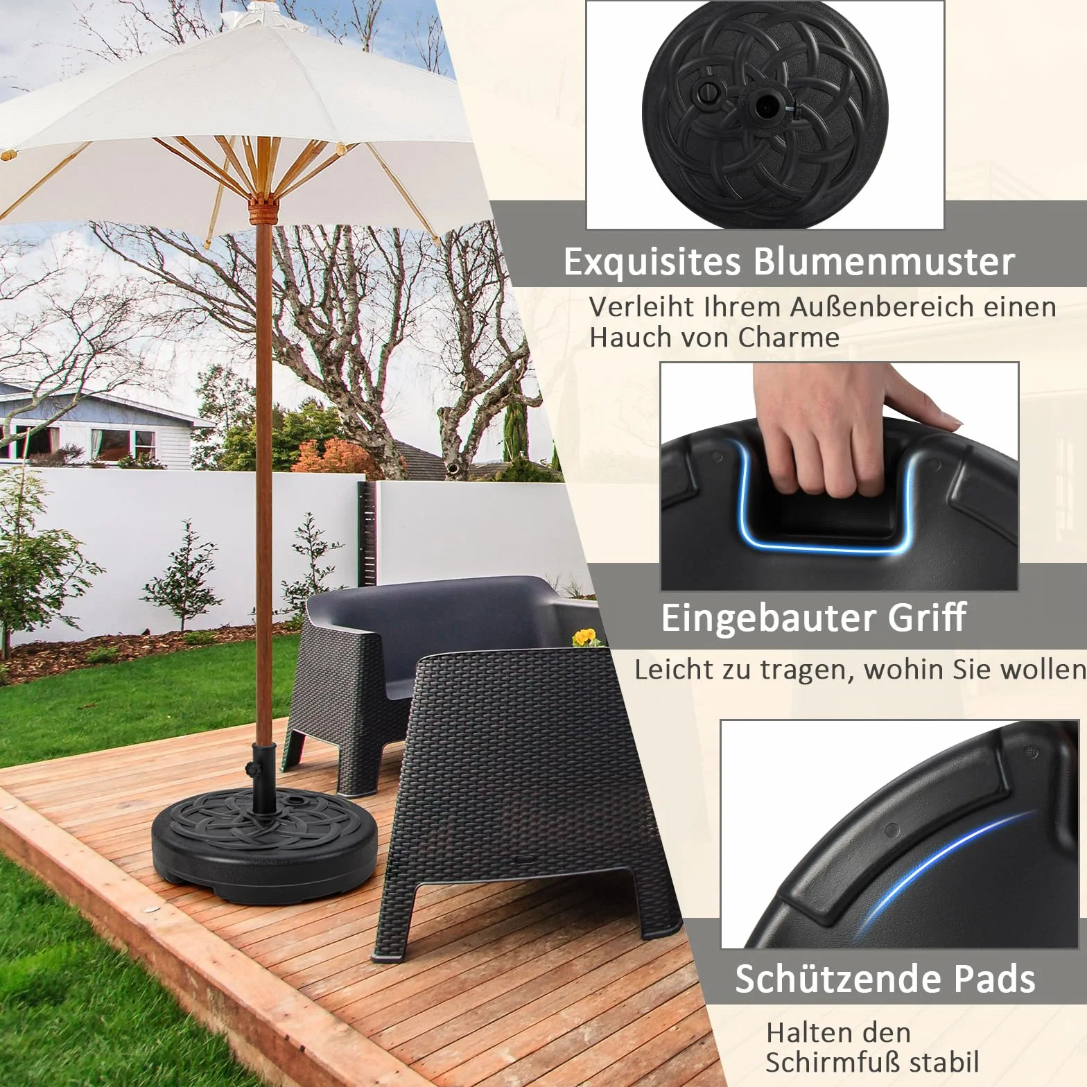 COSTWAY Stojak na parasole przeciwsłoneczne, 23 l/39 kg, napełniany wodą lub piaskiem, stojak na parasole o średnicy 38/48 mm, Ø 56 cm, stojak na parasole do ogrodu, na balkon