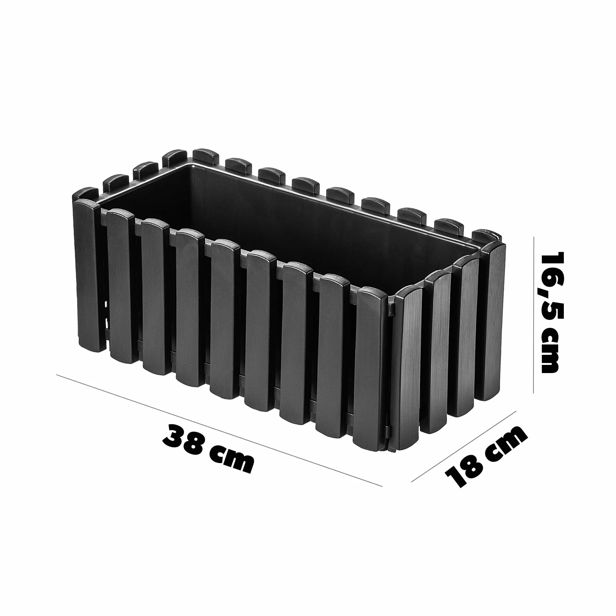 KADAX Skrzynka balkonowa 40 cm antracyt imitacja desek z korkiem odpływowym