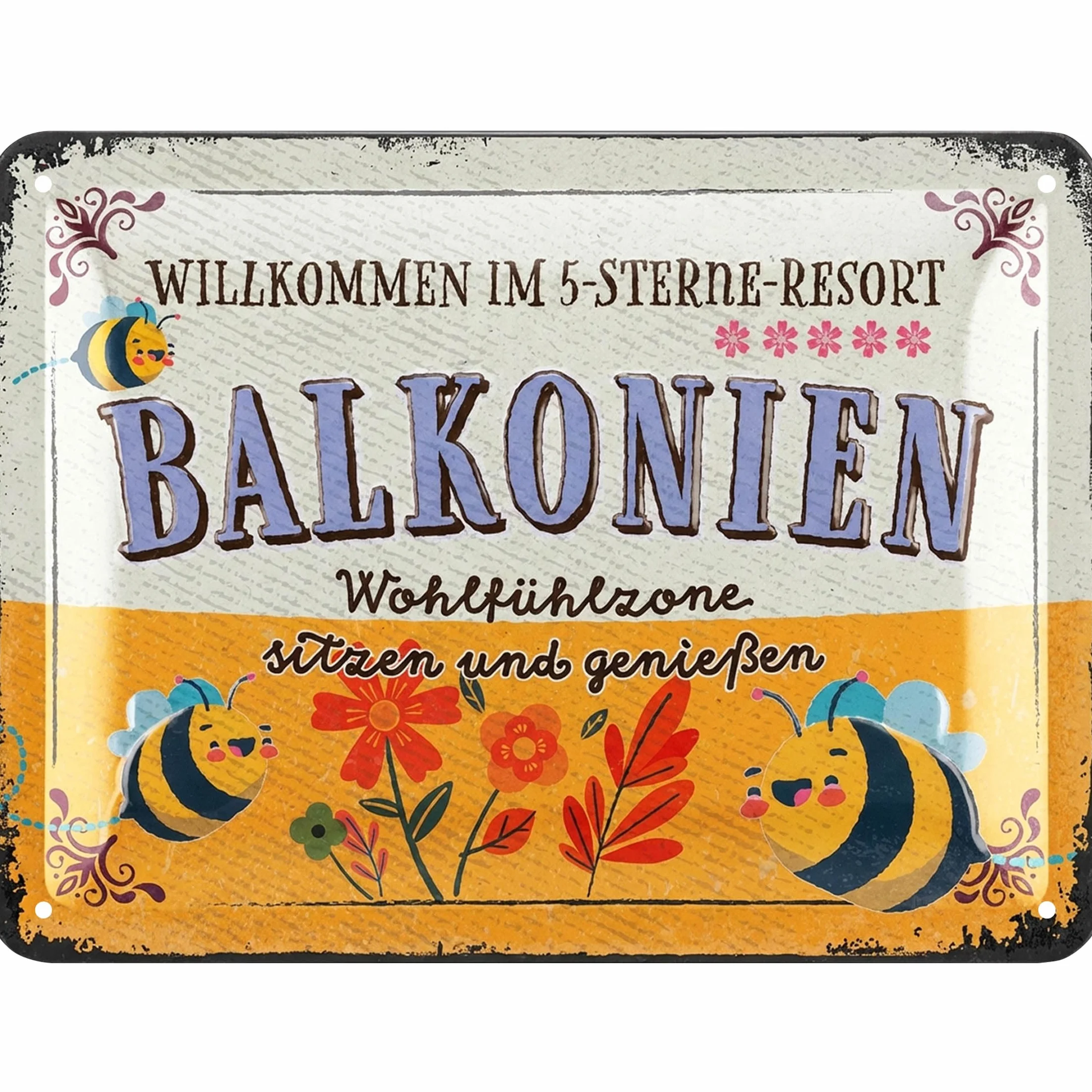 LANOLU Tabliczka blaszana w stylu retro BALKONIE - blaszane tabliczki ogrodowe z sentencjami - nostalgiczna dekoracja jako prezent dla ogrodnika - retro dekoracja vintage metalowa tabliczka ogrodowa