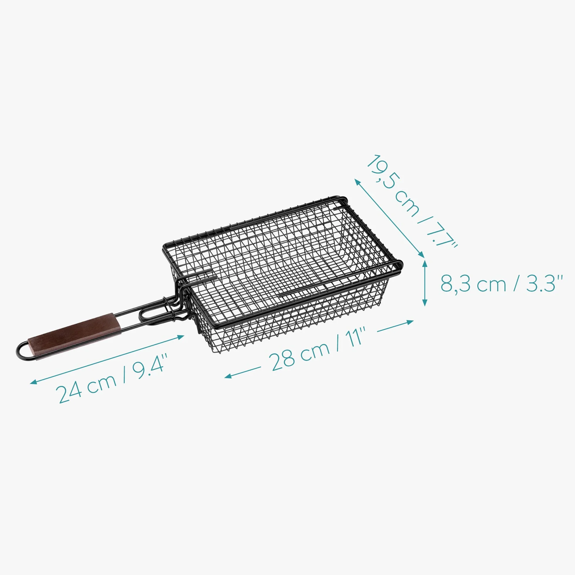 Navaris Kosz do grillowania z uchwytem – w zestawie pęseta do grilla – 28 x 19,5 x 9 cm – akcesoria do grilla, kosz na ryby, warzywa, mięso, kosz na warzywa i ryby