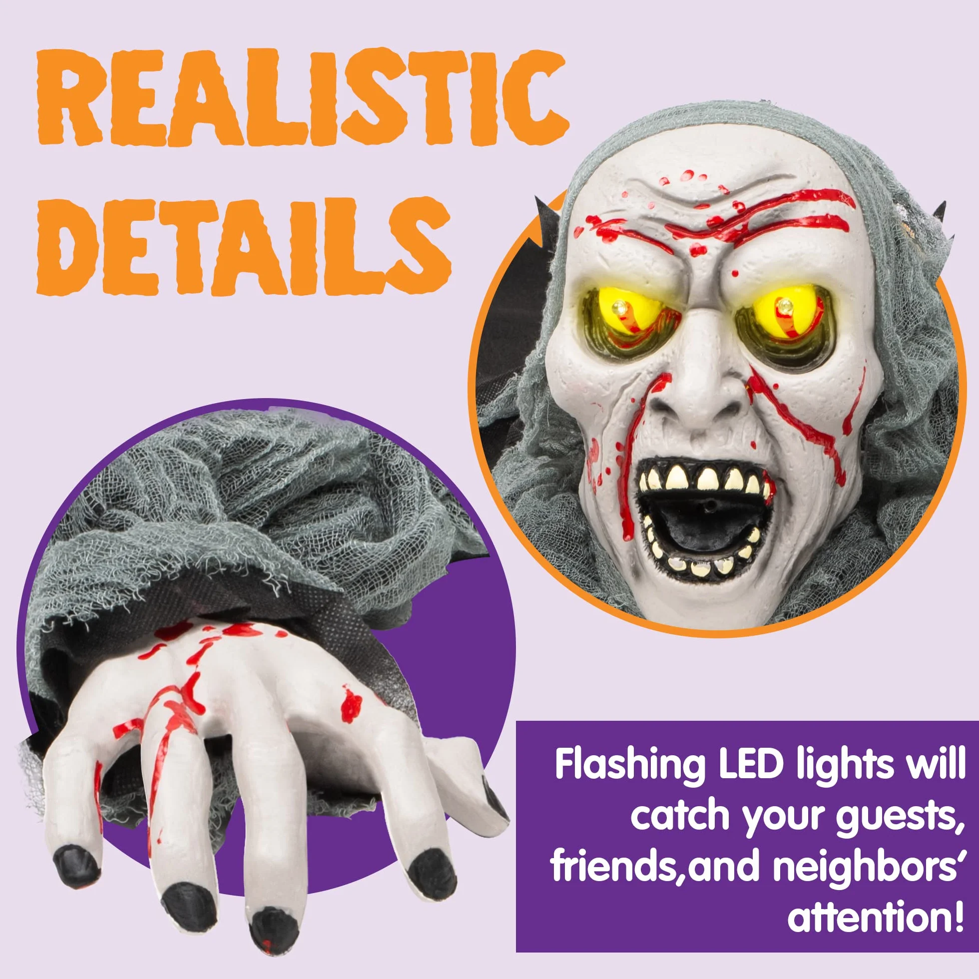 JOYIN Halloween Light-Up Zombie Groundbreaker animowany plamą krwi i przerażającym dźwiękiem na zewnątrz, trawnik, podwórko, dekoracja patio, dekoracja nawiedzonego domu