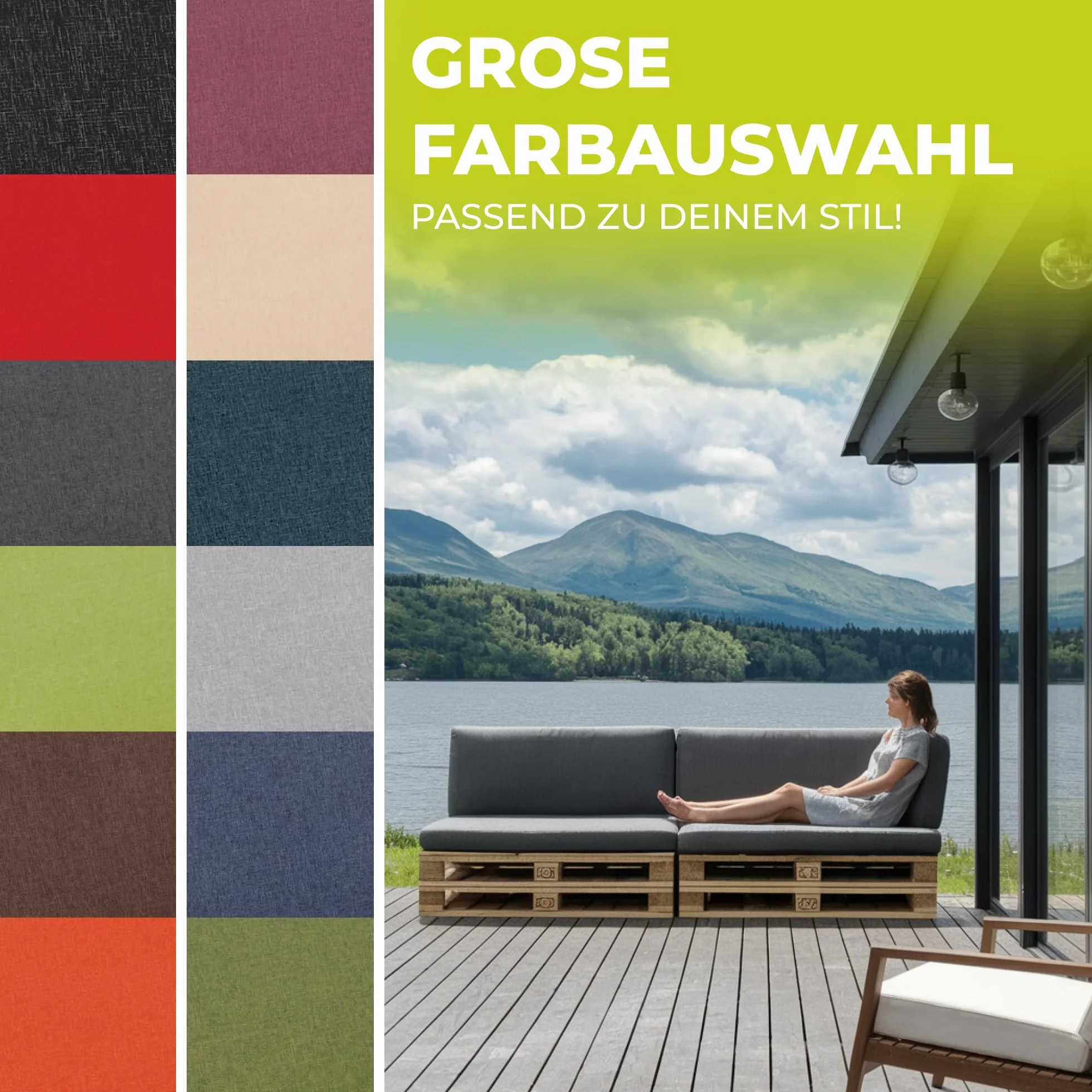 Zestaw 2 poduszek na palety | Pikowane siedzisko i oparcie do mebli z europalet | Do ogrodu i wnętrz | Wodoodpychająca tkanina z ochroną UV | Wyprodukowane w Polsce | Grafit