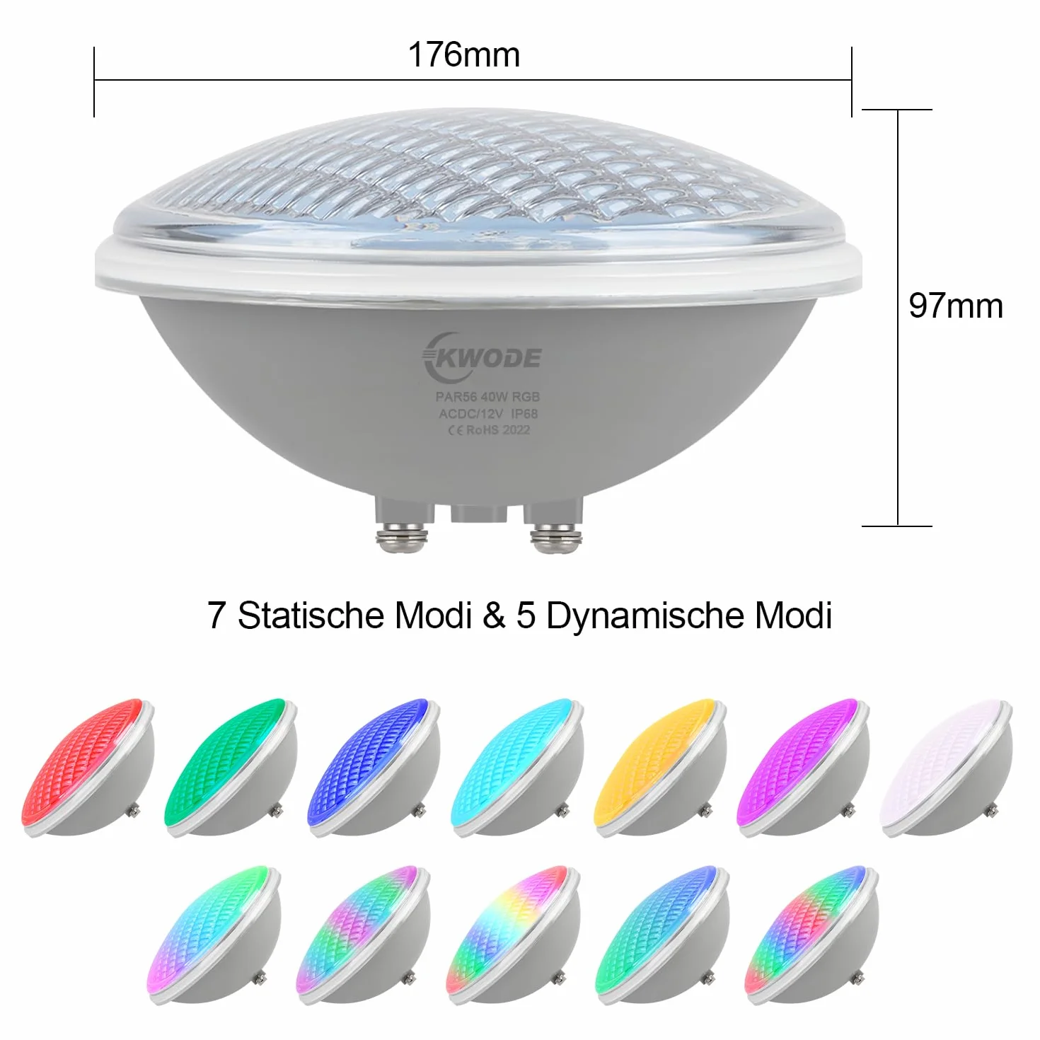 PAR56 oświetlenie basenowe LED 40W RGB IP68 z pilotem 12V AC/DC
