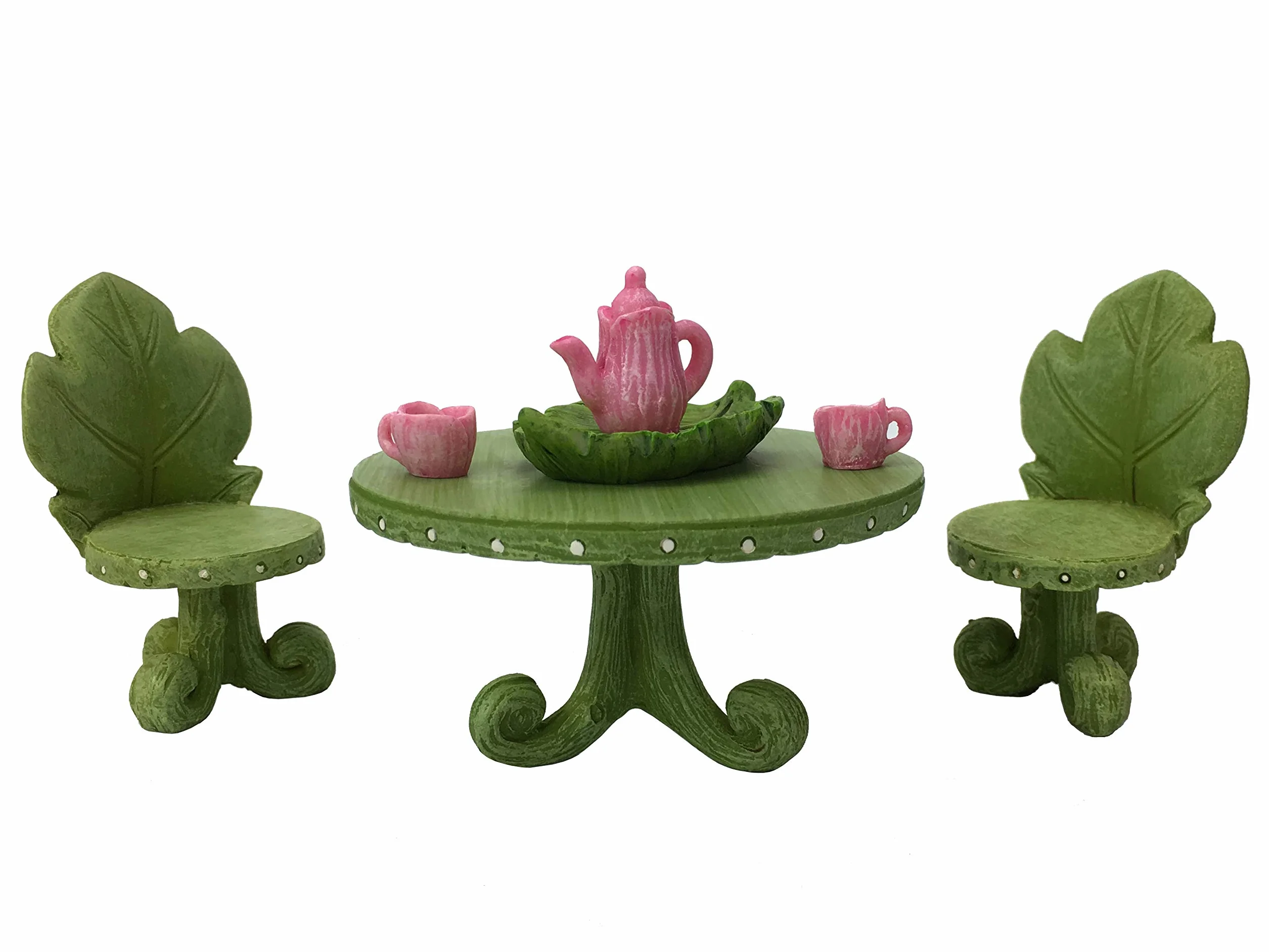 GlitZGlam Miniature Fairy Garden Zestaw Mebli Ogrodowych Bistro Liść Z Zestawem Do Herbaty