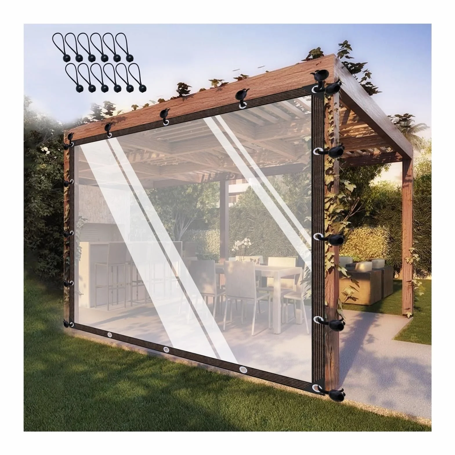 Przezroczysta Plandeka Kurtynowa Odporna na Rozdarcie - Osłona Wodoodporna Wytrzymała PCV do Zadaszenia Ogrodowego (8'x13'/2.5x4m)