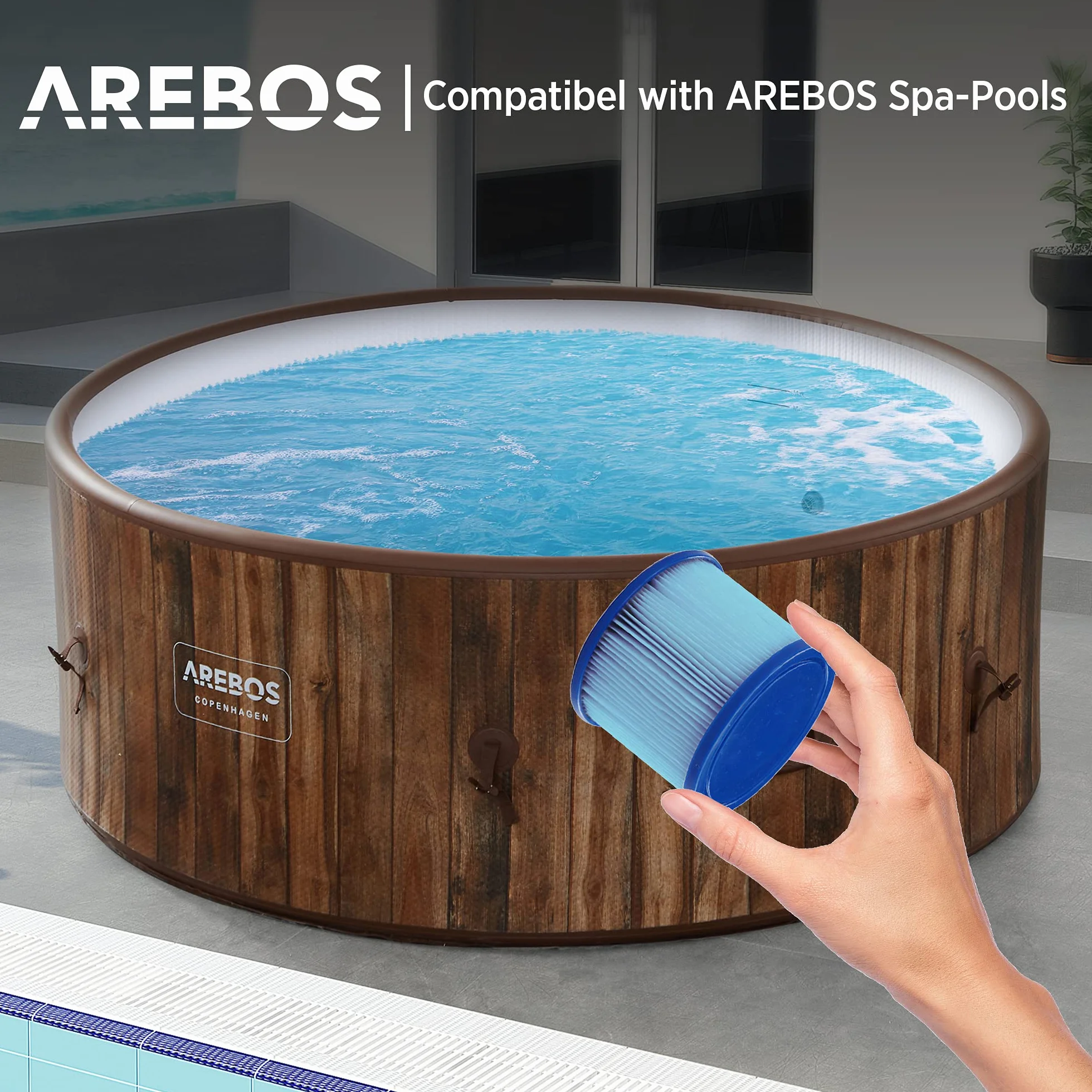 AREBOS Wkłady Flowclear | Filtr basenowy | 6X wkłady filtrujące do wanien spa z hydromasażem | Filtr antybakteryjny | Niebieski