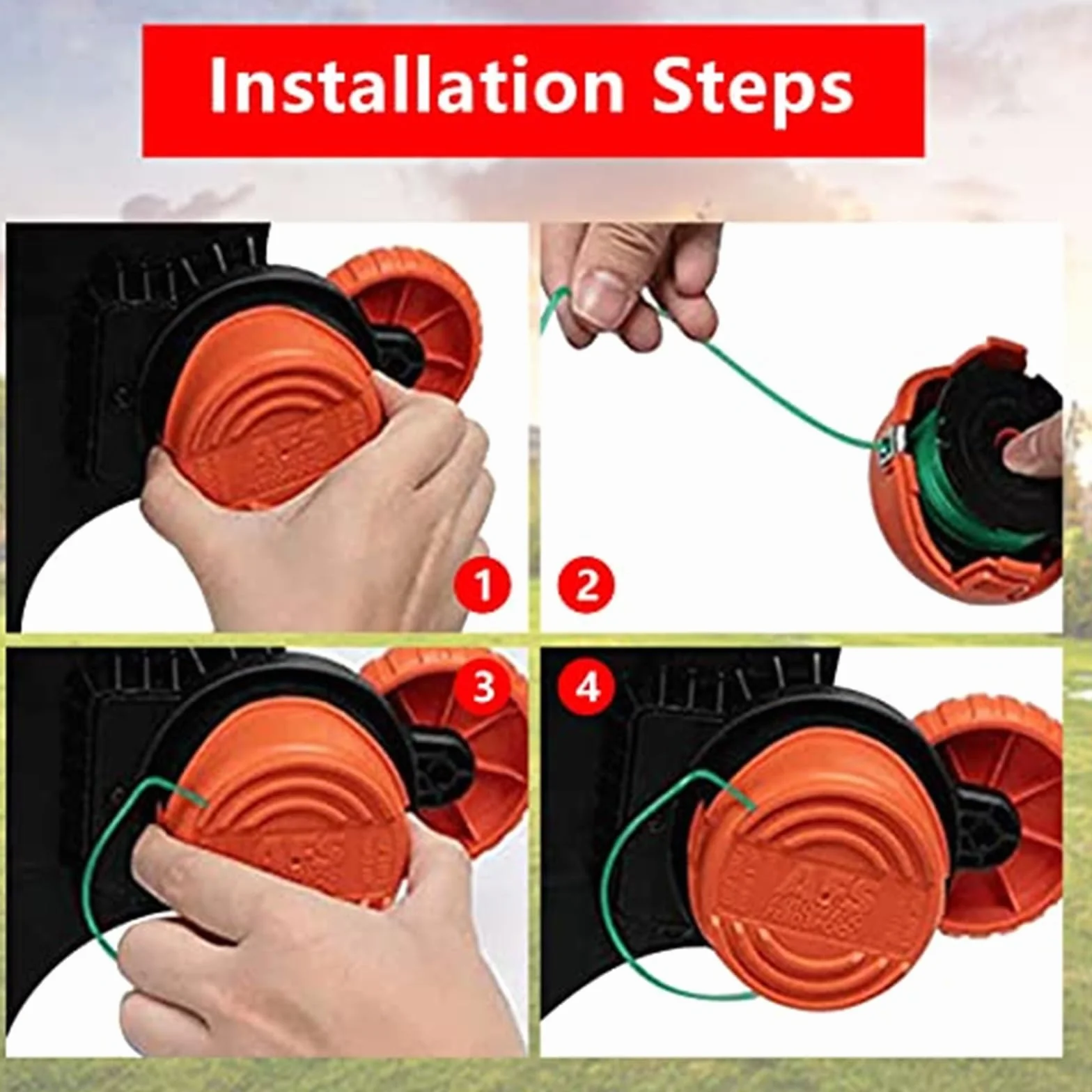Żyłka do podkaszarki, do Black and Decker, 2 mm, 20 stóp, szpule zamienne z automatycznym podawaniem, do GL7033 GL8033 GL9035, nasadka do podkaszarki, do 90583594 (4 szpule + 1 nasadka) Szpula