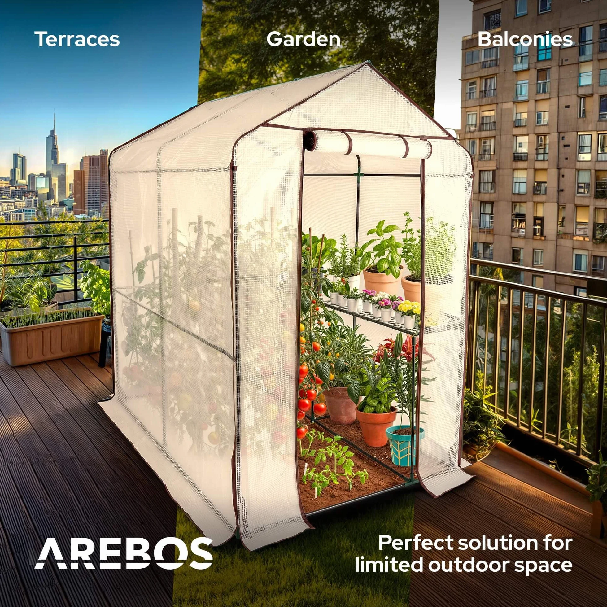 Arebos Premium szklarnia foliowa 120 x 186 x 190 cm z półkami do ogrodu