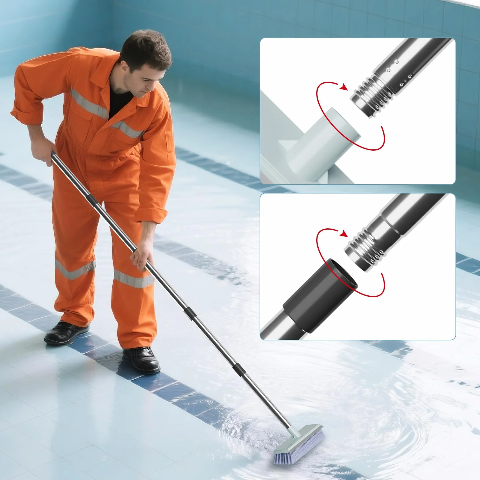 CLOPAE Podbierak do basenu 196 cm siatka głęboka 25 cm pręt 1,5 m
