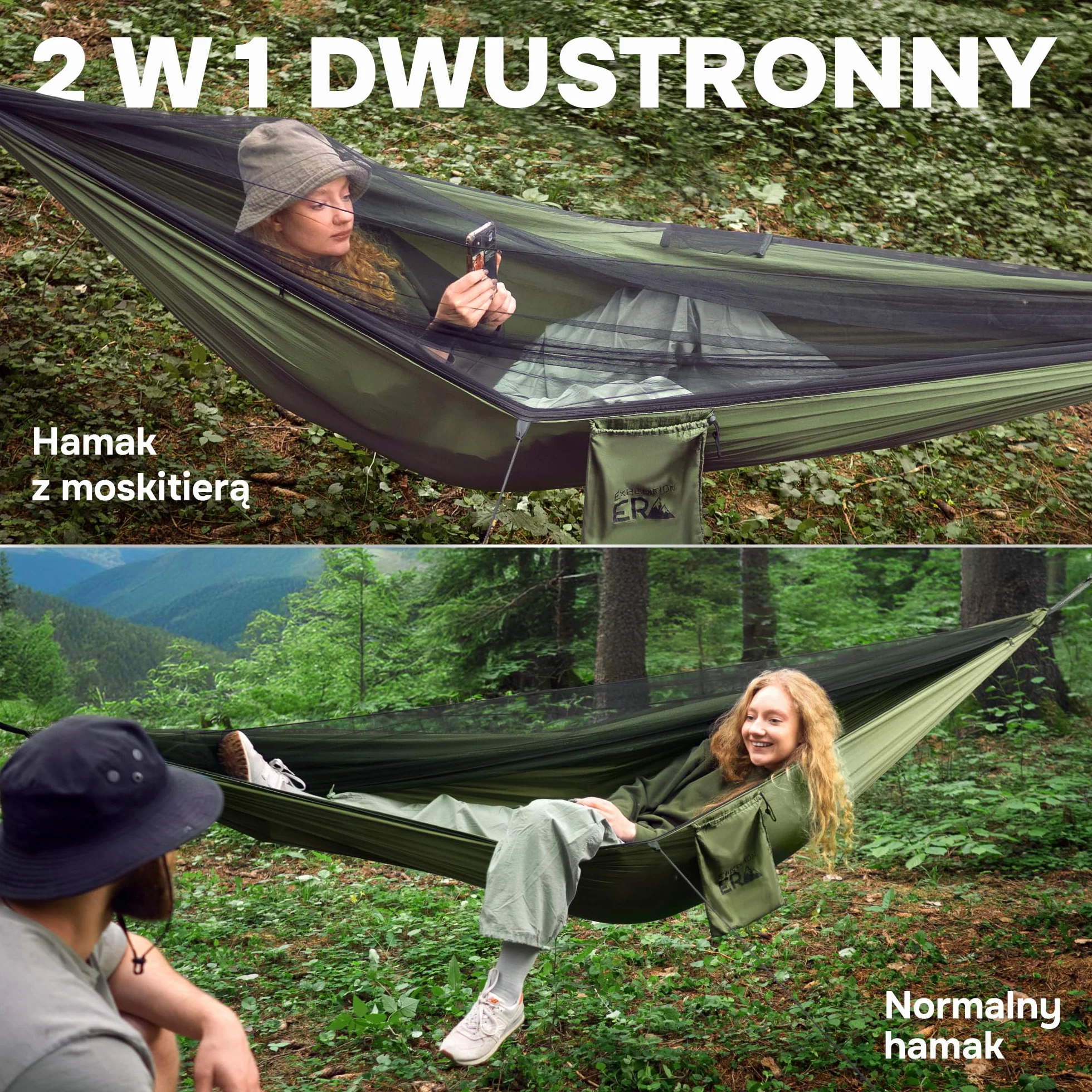 Hamak Kempingowy Z Moskitierą Ultralekki Nylon Spadochronowy Podróżny (Zielony)
