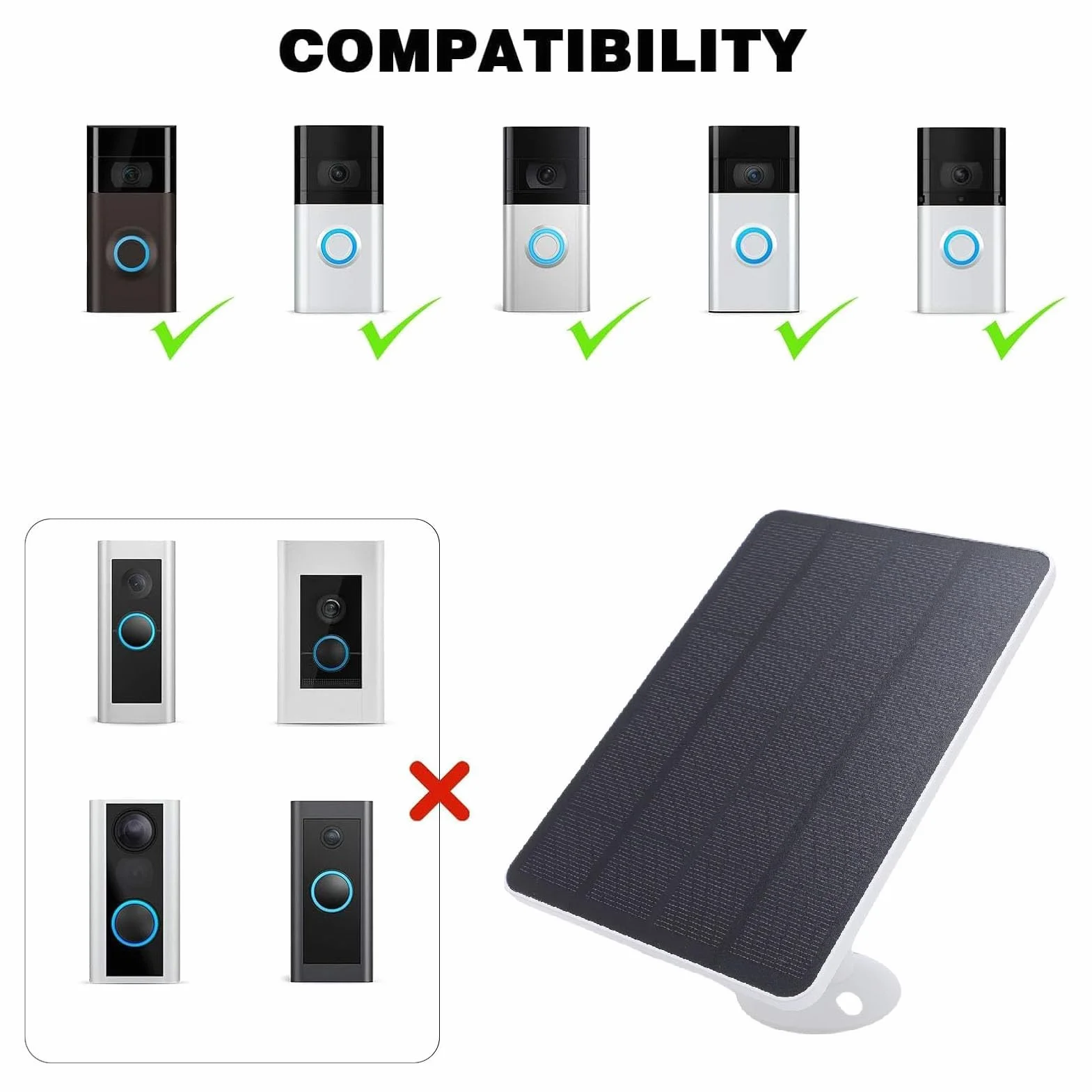 Panel słoneczny Ring 10 W IP65 do dzwonka drzwi Video Doorbell 2/3/3+/4 z obrotowym uchwytem 360°