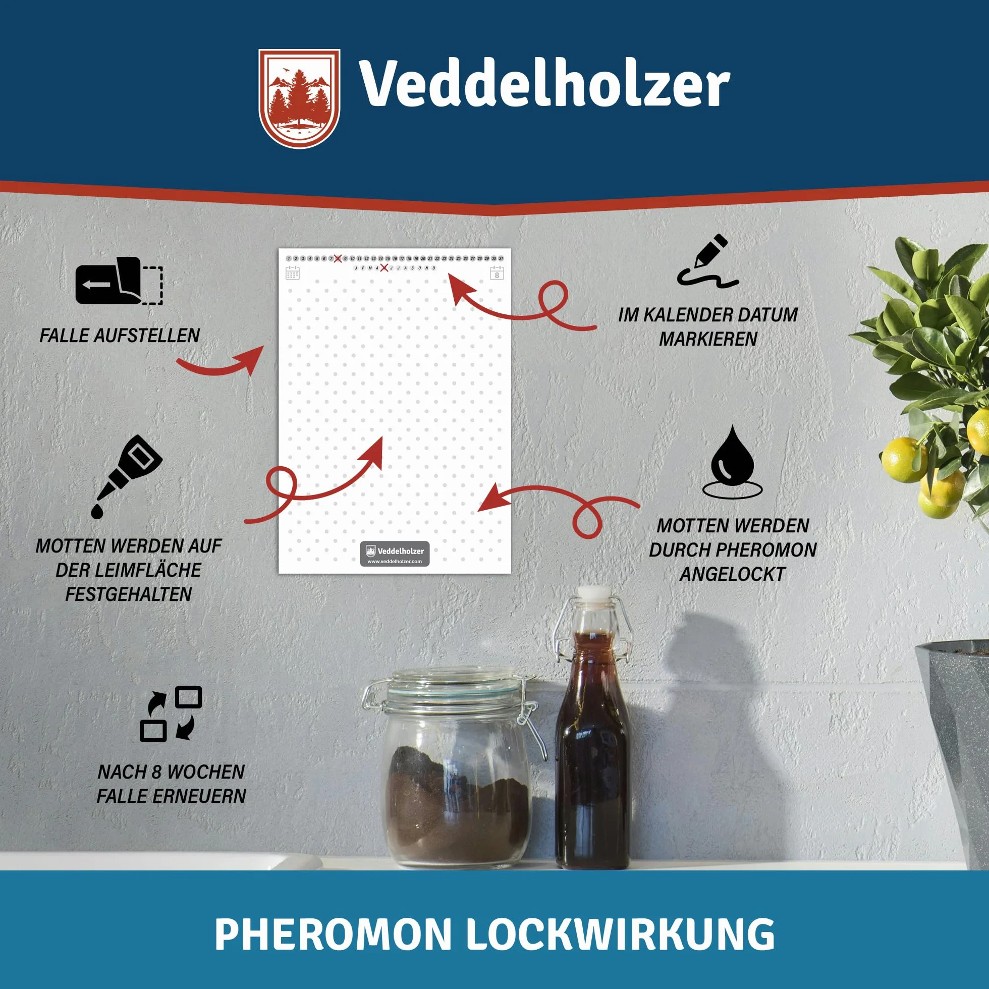 Veddelholzer 10 sztuk pułapka na mole spożywcze z przyciąganiem feromonów Skuteczne zwalczanie moli spożywczych Monitorowanie moli dzięki mocnej pułapce kleju Długotrwała ochrona 10 x 8 tygodni