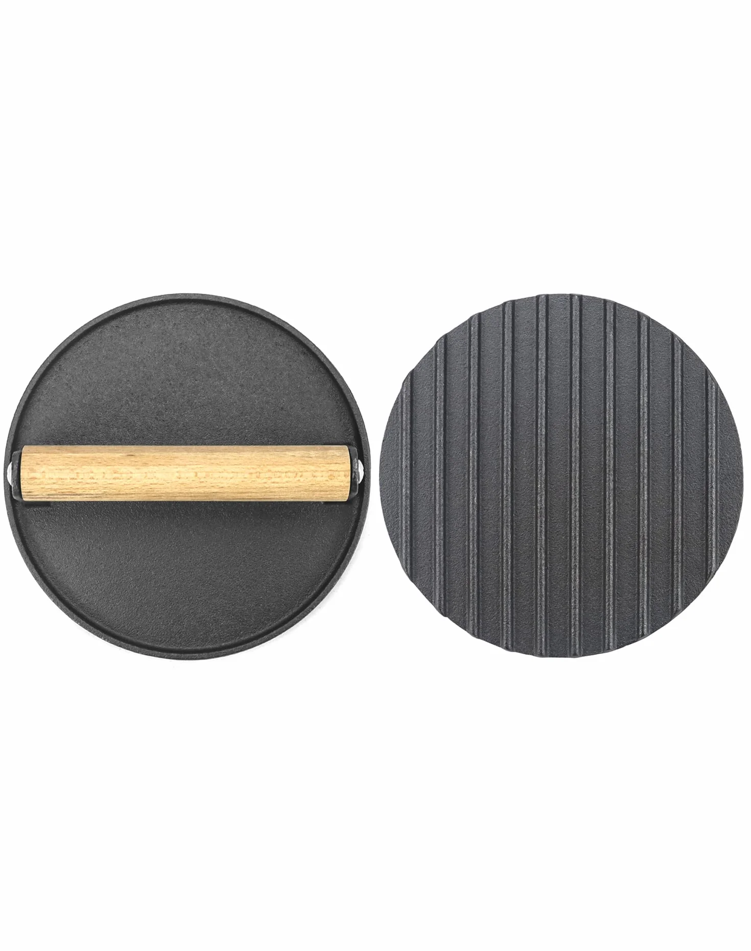QWORK® nieprzywierająca żeliwna prasa do burgerów, drewniany uchwyt, 17,5 cm